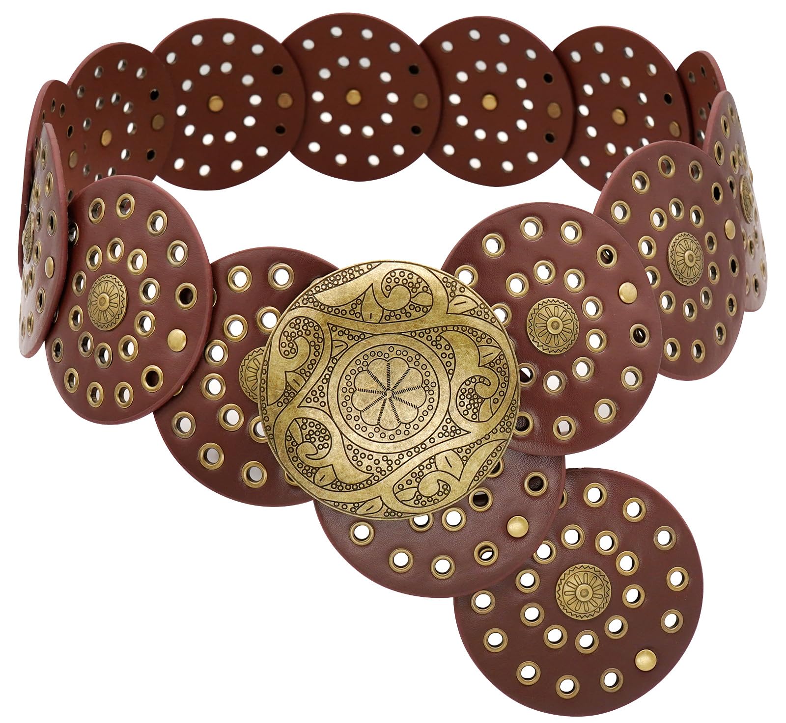 WULIQIUQIU Wide Disc Belt for Women Boho Concho Leather Belts Vintage Western Waist Belt