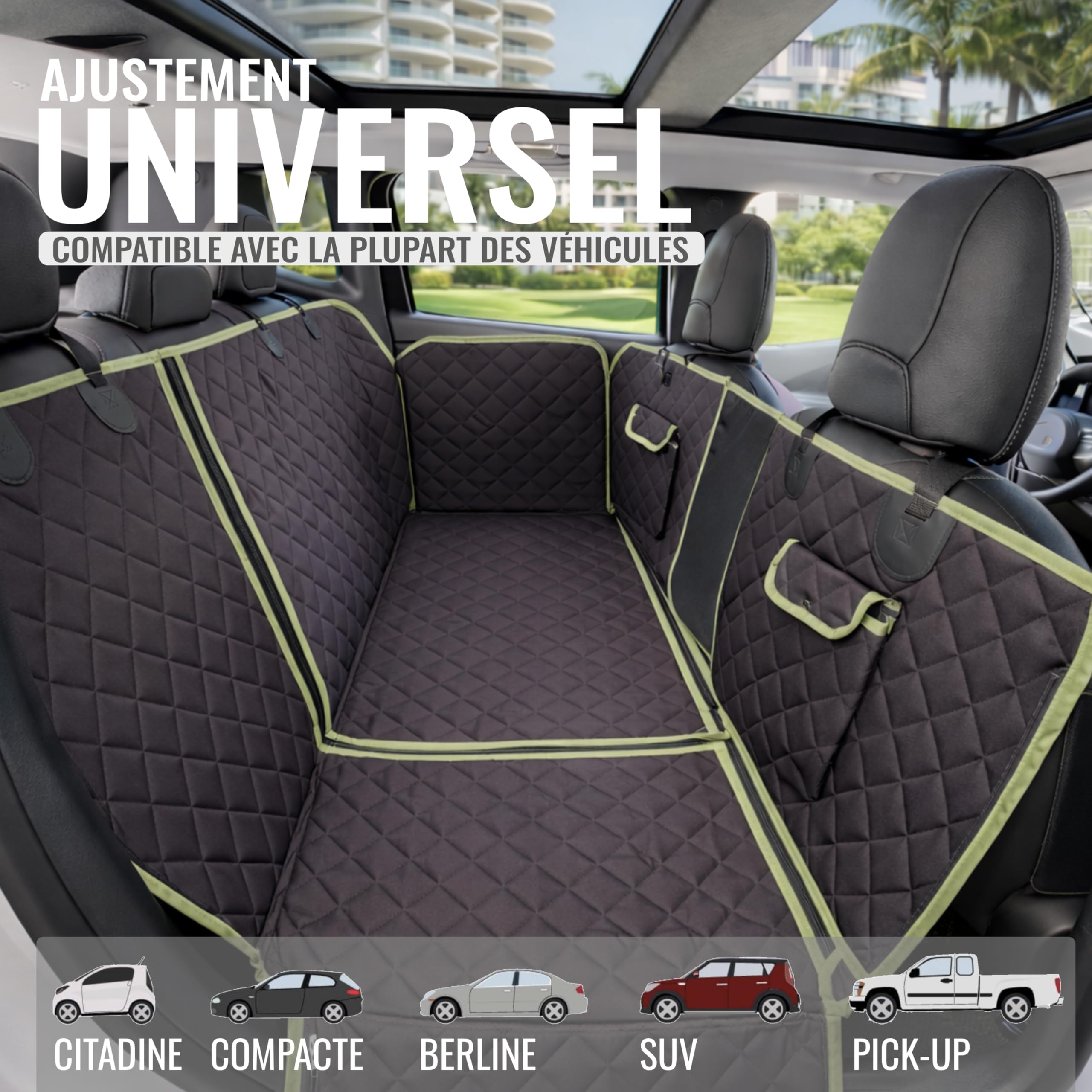 Housse Chien Voiture 6-en-1 | Housse de Voiture Siege Imperméable 600D avec Fenêtre Maille et Protection Portes | Siege Voiture Chien Universelle