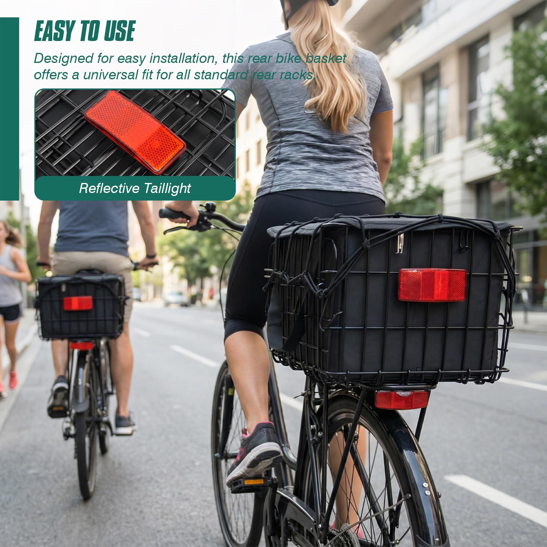 Spesh Cestino pieghevole per bicicletta in filo di acciaio con borsa nera in PU Liner Design a sgancio rapido per il trasporto della spesa