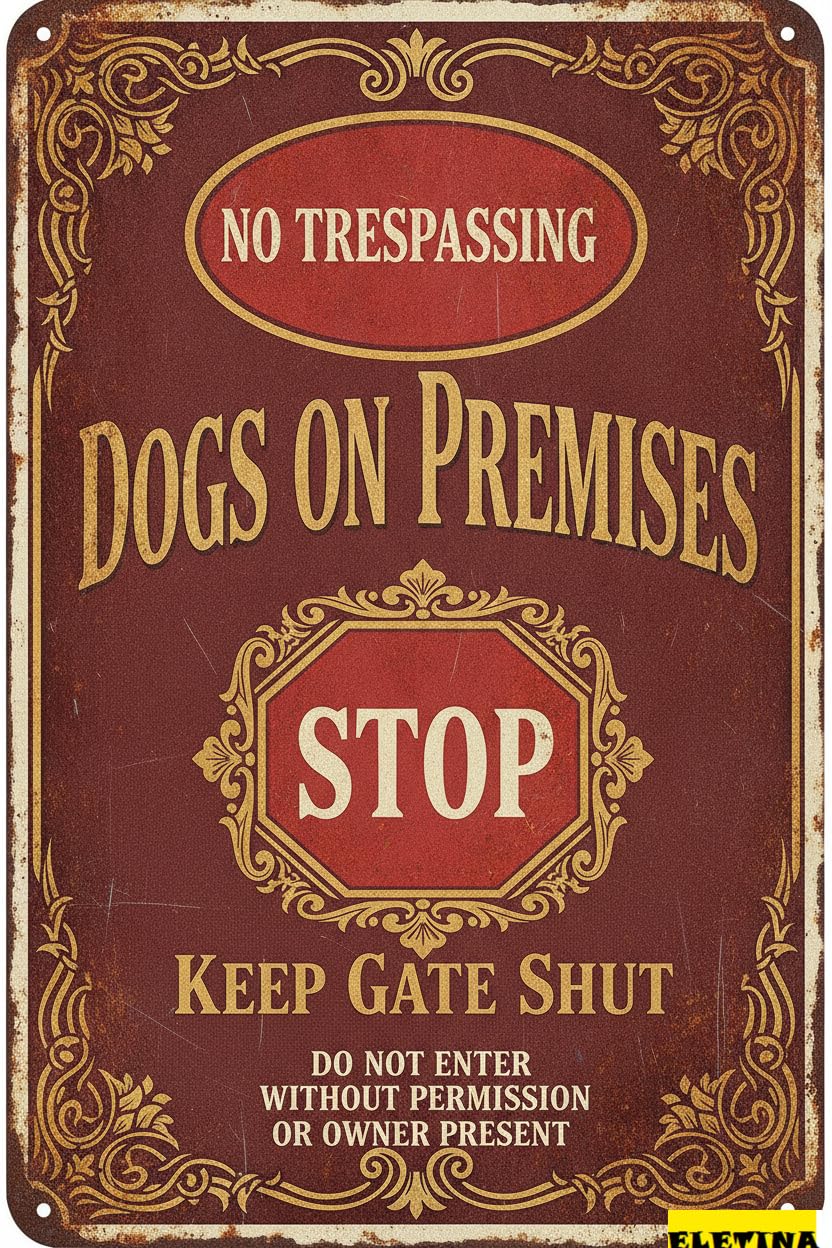No Trespassing Dogs On Premises Tin Sign, 8x12 Inch Yard