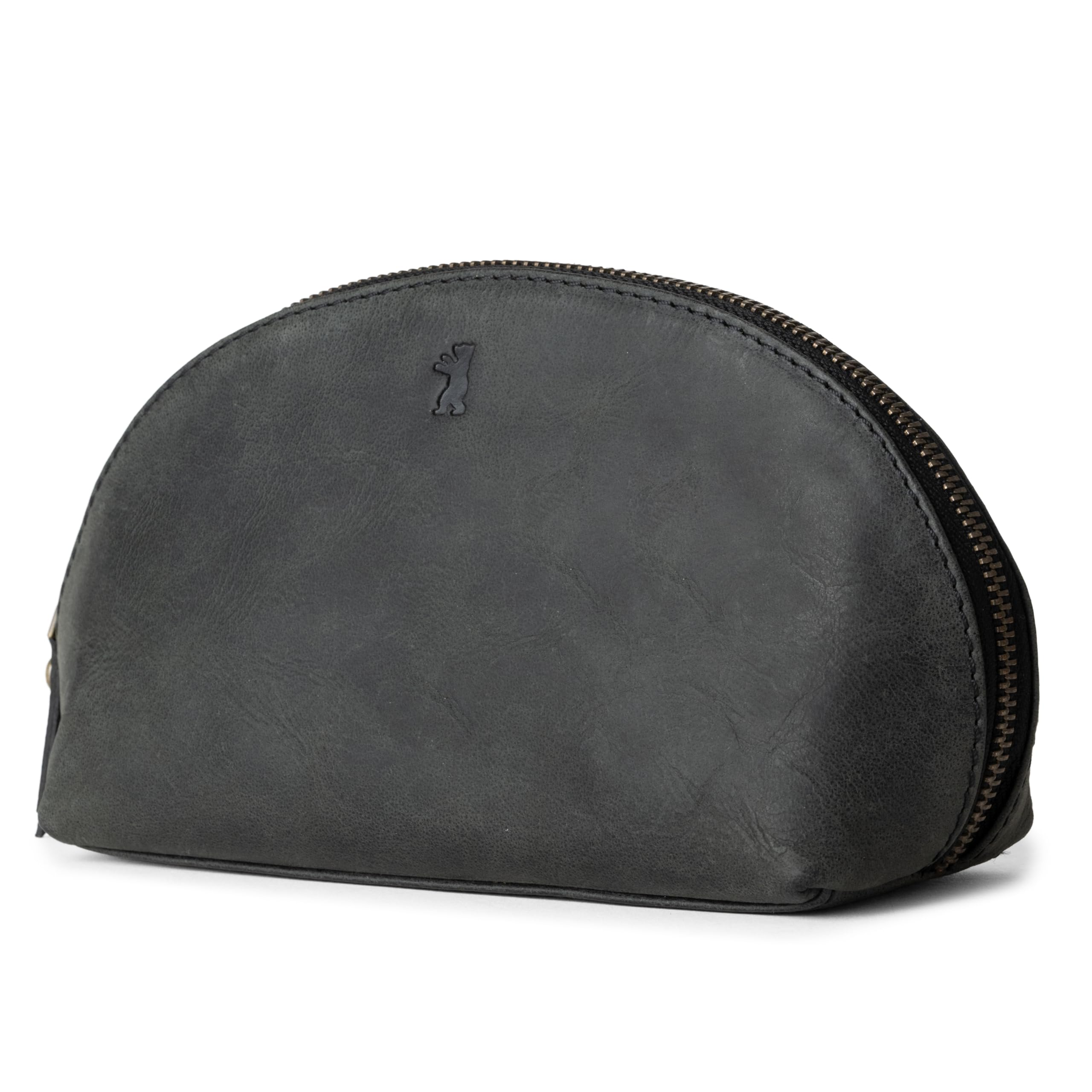 Berliner Bags Vintage Beauty Case Zoe, Trousse in Pelle con Cerniera per Trucchi Oggetti Viaggi, Borsetta per Donna - Grigio Scuro