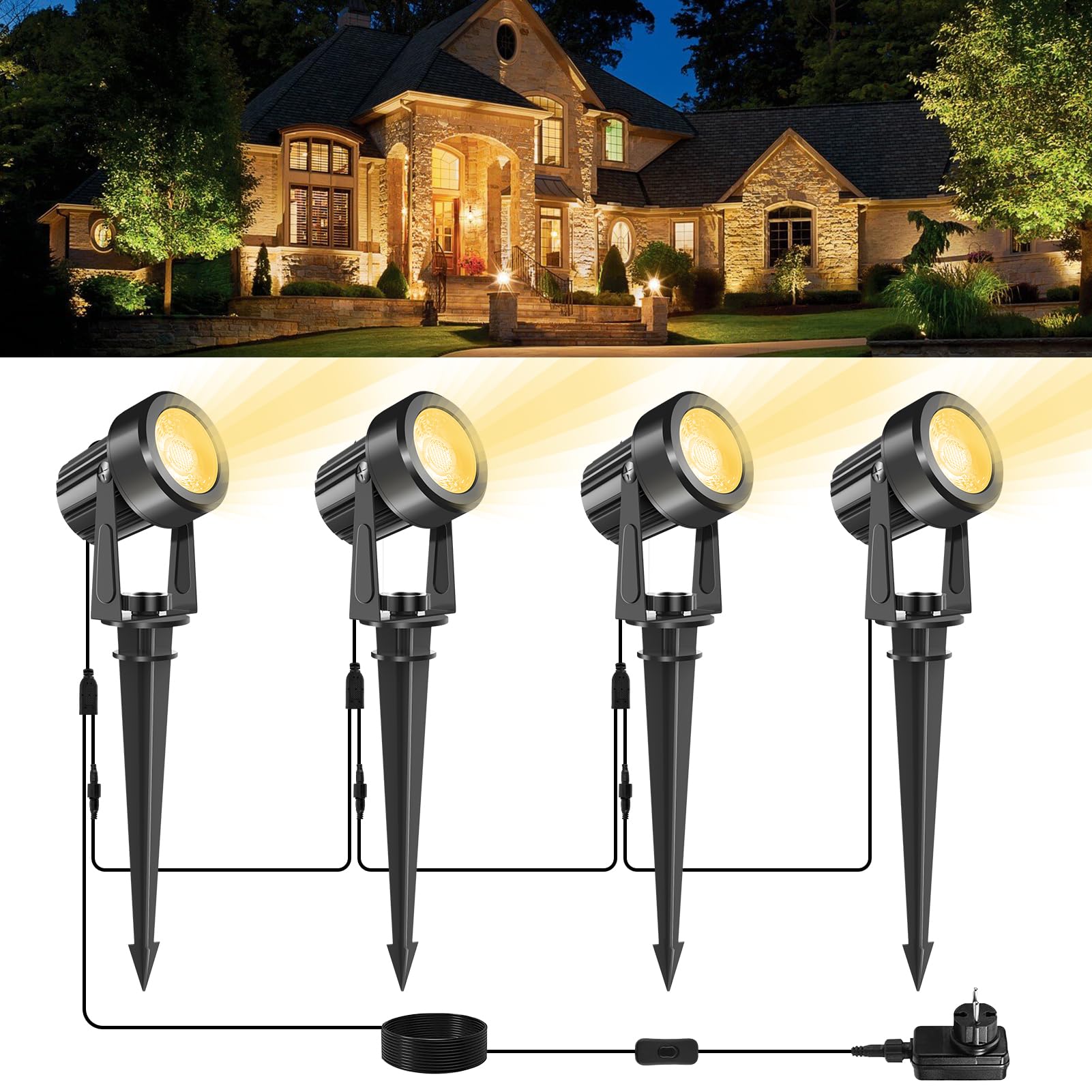 NATPOW Faretti Da Giardino RGB - 4 Pezzi, Telecomando E App, IP65