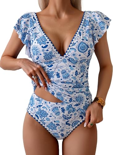 Aidonger Women's Tankini Swimsuit Tummy Control Ruffle Two P