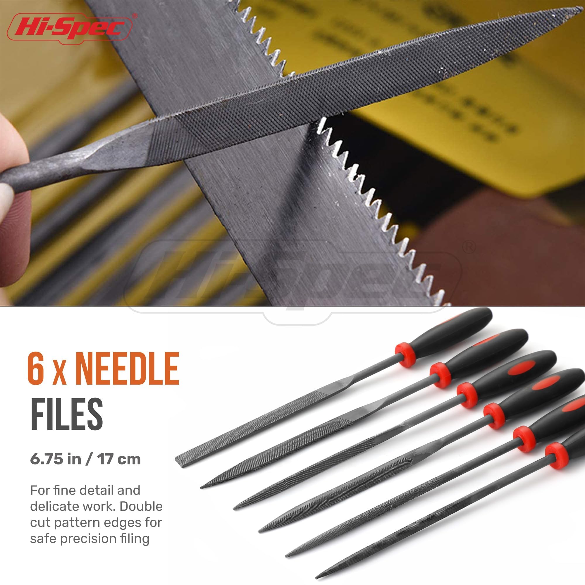 Hi-Spec Lime per Ferro, Set Lime di Precisione a Mano per Metallo e Legno, Mini Lime (Piatta, Mezza Tonda, Tonda, Triangolare), per Sbavare e Rifinire, 6 Pezzi