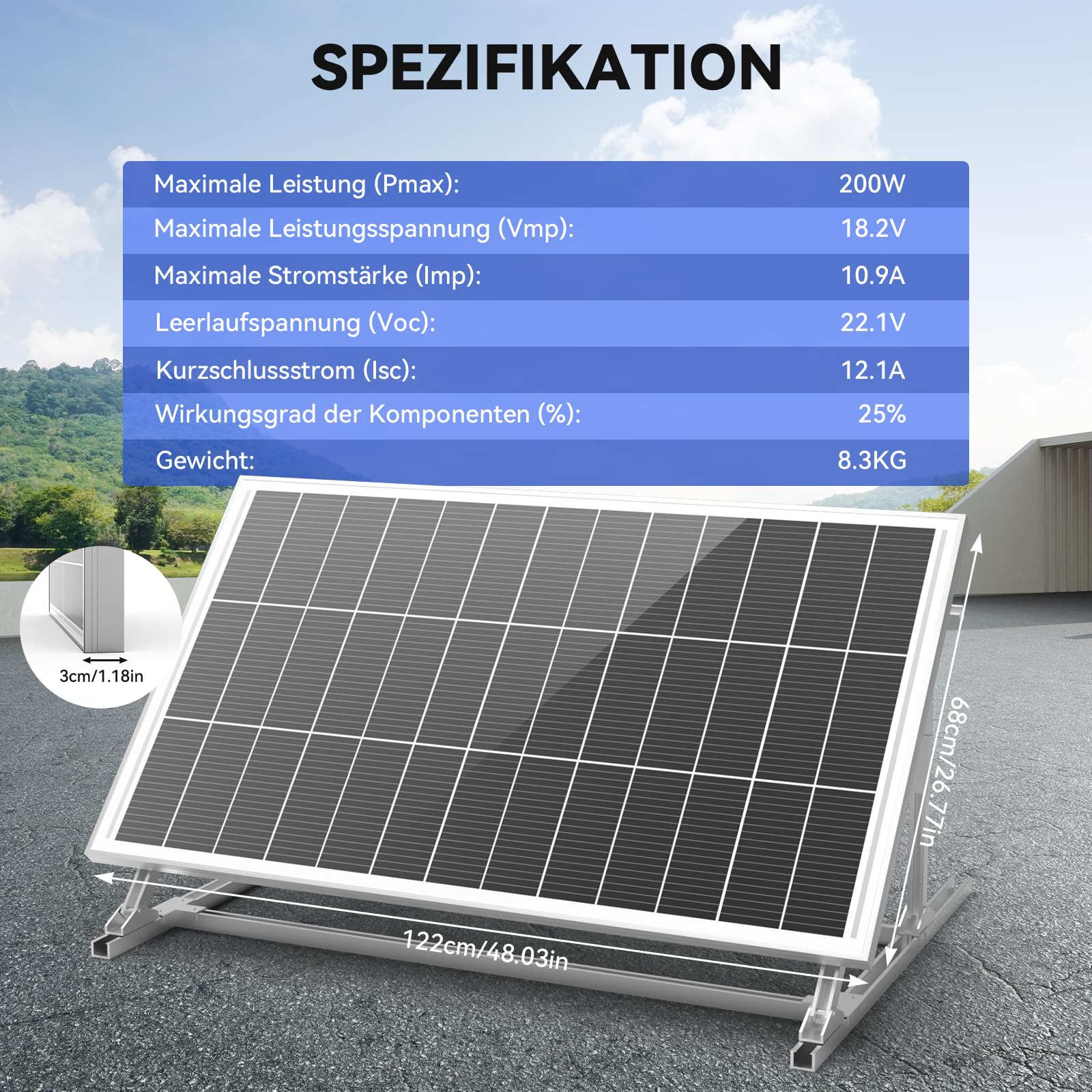 WERCHTAY 12V Solarpanel 400w Monokristallines, Solarmodul mit Hocheffizientes Aluminiumrahmen, SMBB Technologie, PV Modul für Batterien, Boot, Wohnmobile, Gartenhäuse, Haus (200W*2)