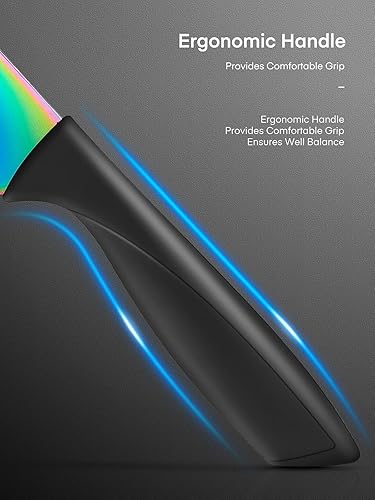 Miniatura 7 de Aiheal Juego de cuchillos, 16 piezas de acero inoxidable de alto carbono, juego de cuchillos de cocina de color arcoíris, hoja de revestimiento