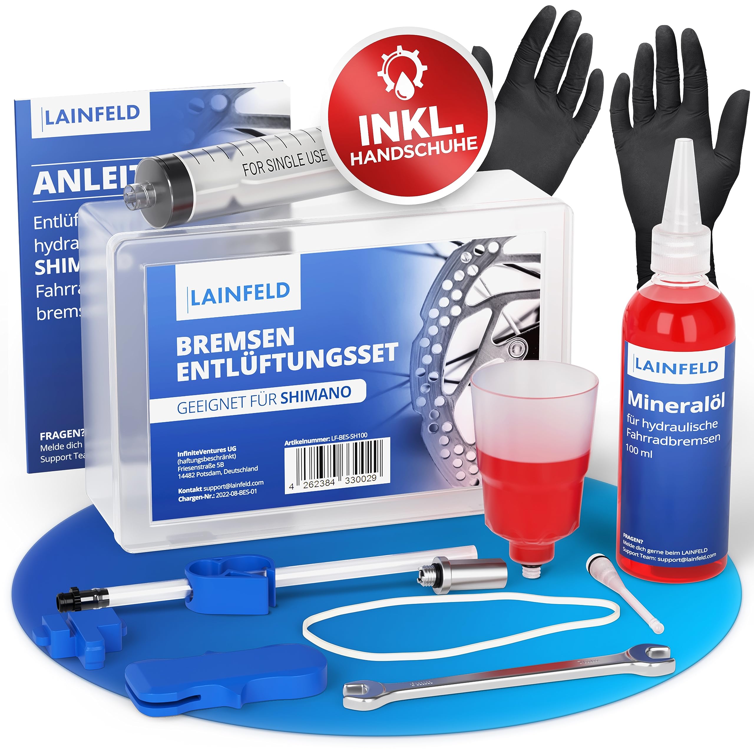 LAINFELD Bremsen Entlüftungsset für Shimano Scheibenbremsen | Inkl. Mineralöl | Komplett Entlüftungskit für Deore XT XTR SLX ULTEGRA Dura Ace