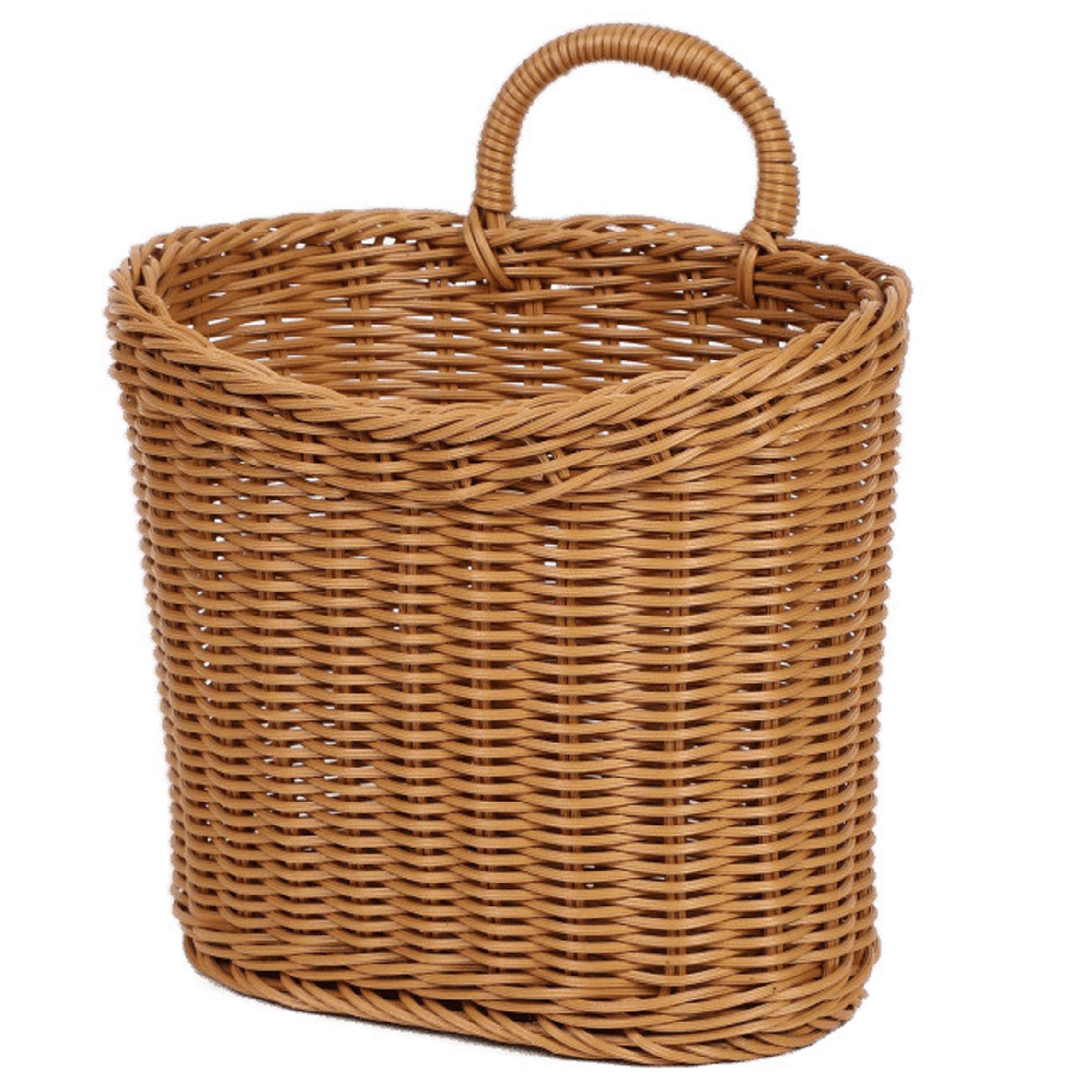 Pineeseatile Wall Hanging Basket, Woven Hanging Basket Storage for Kitchen & Door Imitated Rattan Decorative Baskets for Fruit, Veggies, Flower, More, 8x5x8in, Door