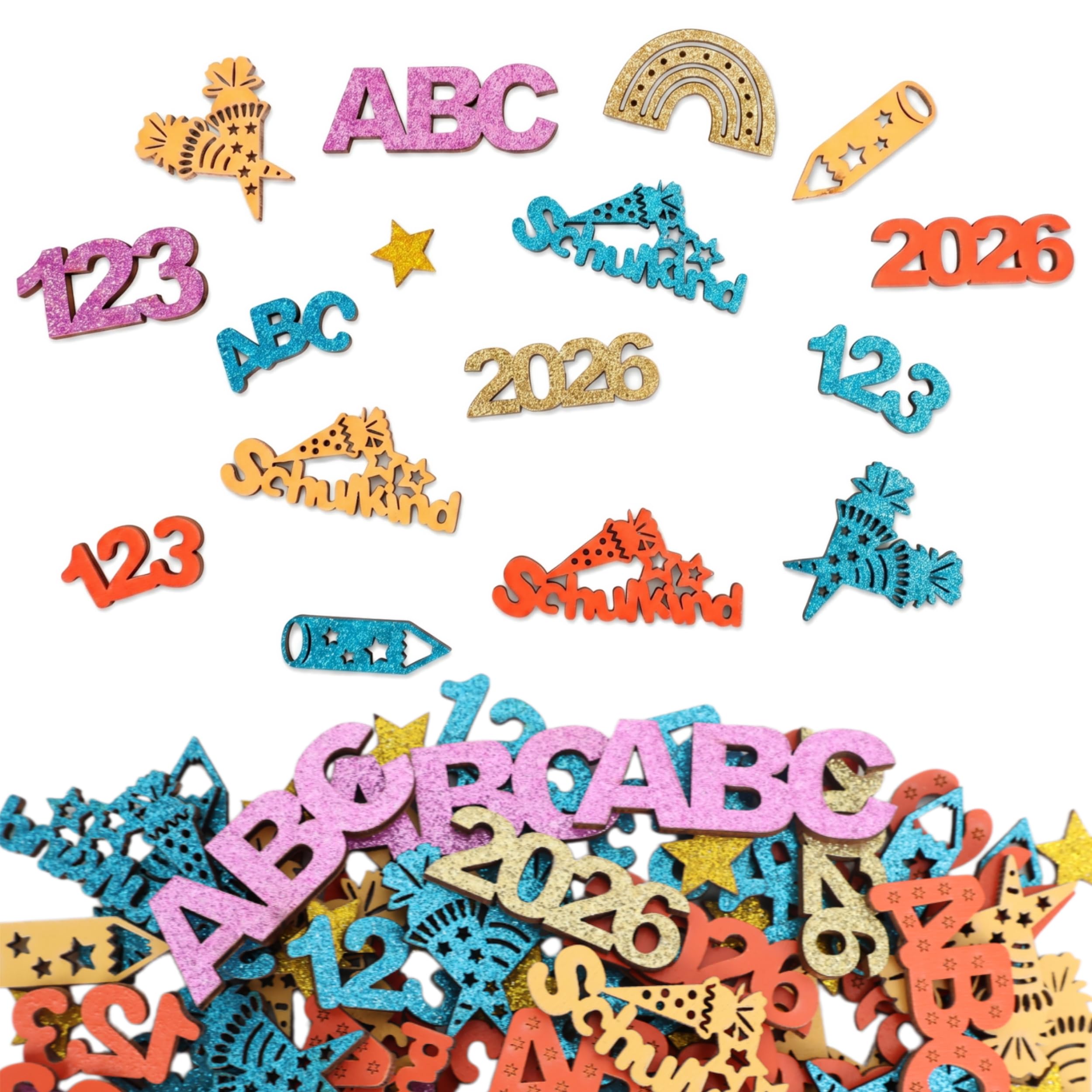 100 Stück Einschulung Deko Holz, 2026 Tischdeko Einschulung für Mädchen & Jungen, Natürliche Holzteile für Tischdeko zur Einschulungsfeier und Schulanfang, Tisch Deko Schulanfang Schulkind