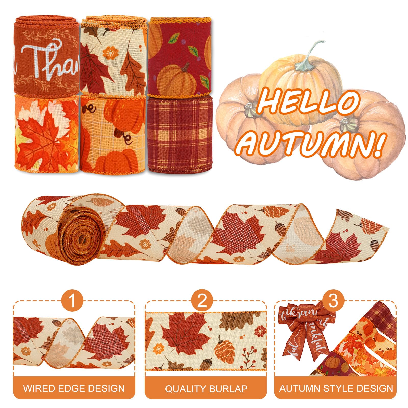 ★TEMPERATE★【新品、未使用】LAURA RIBBON Amazon.com: AnyDesign Fall Wired Edge Ribbons 36 Yards