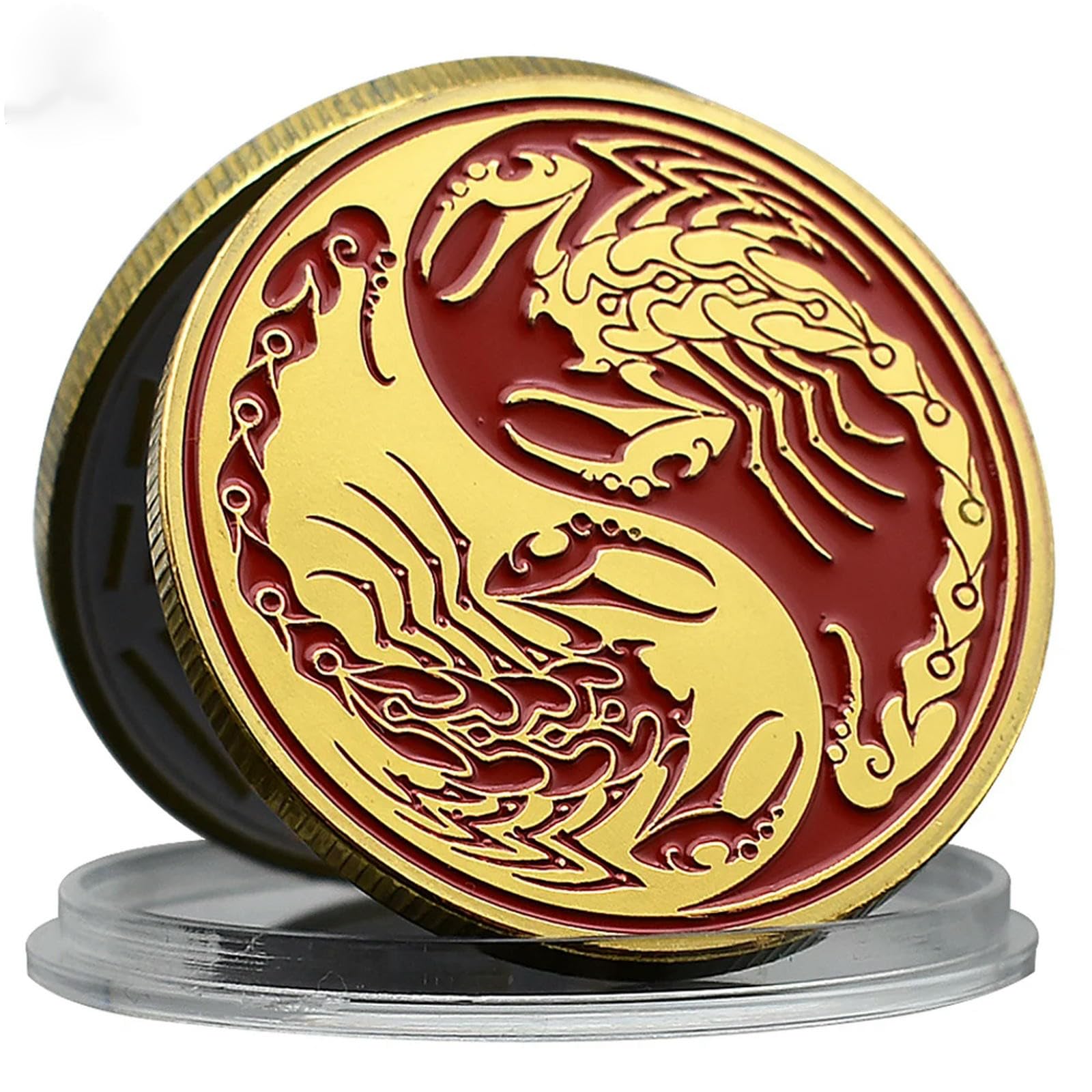 LMFKDA New Chinese Tai Chi Scorpion Challenge Coin Metal Gold Plated Enamel Craft Commemorative Coin Collection Gift-default