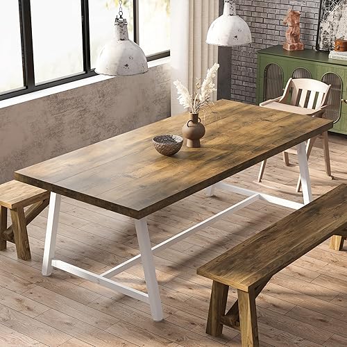 Miniatura 5 de Tribesigns Mesa de comedor para 8 personas, mesa de cocina rectangular de madera de 70.87 pulgadas con marco de metal fuerte, mesa de comedor grande