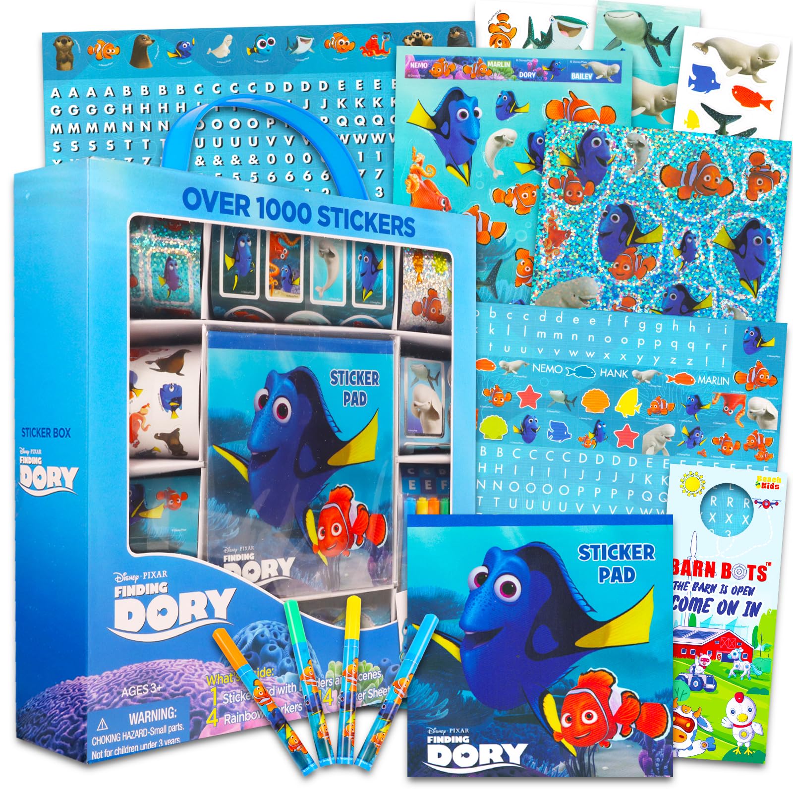 Disney Finding Dory Sticker Activity Set for Boys, Girls - Bundle with Over 1000 Stickers Plus Rainbow Markers, Interactive Play Scenes and Borders