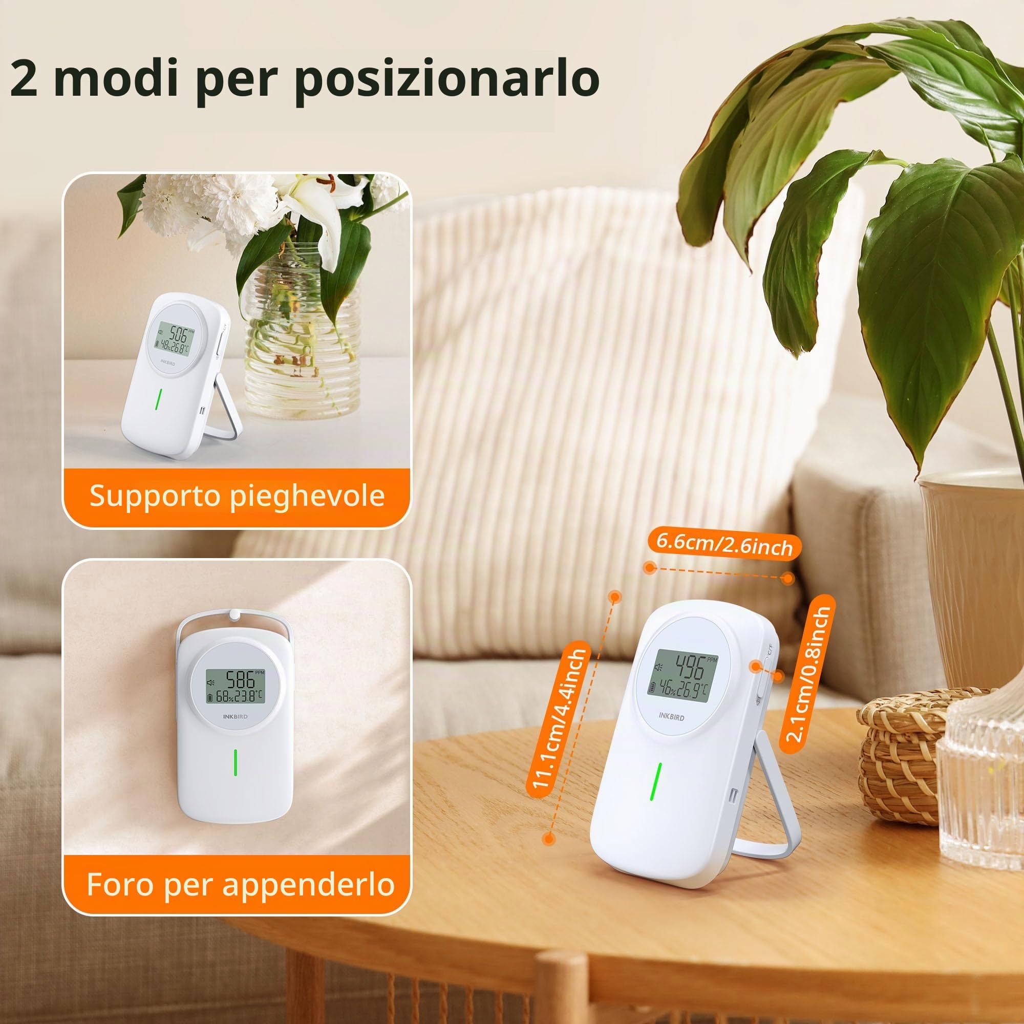 Inkbird Rilevatore di CO2,3 In 1 Termometro Ambiente Interno con Sensore CO2, NDIR Sensore,Funzione di Allarme,Monitor della qualità dell'aria,Rilevatore di Anidride Carbonica