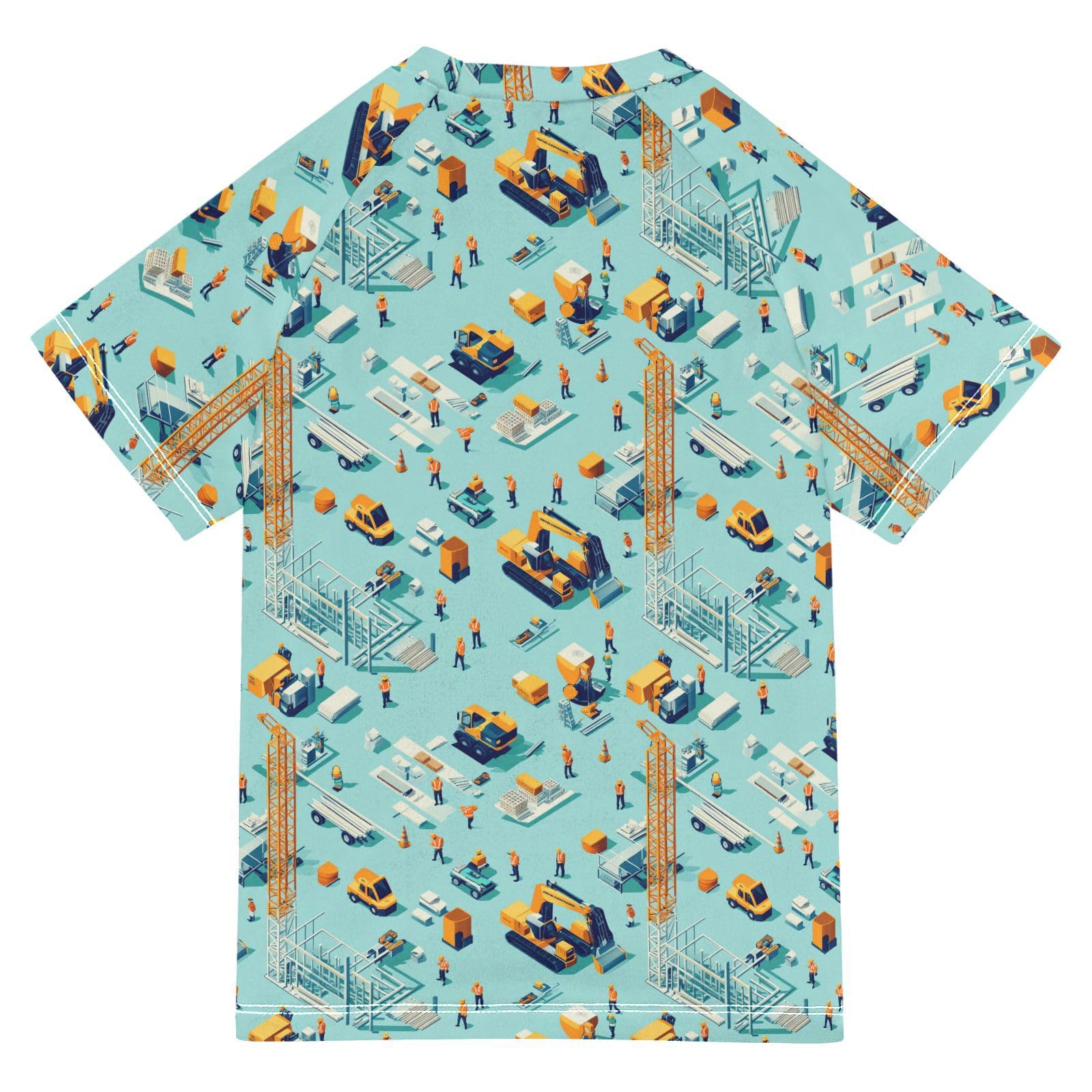 Little Girls Bathing Suitt Short Sleeve Girls Rash Guard Swimsuit 3T Construction Scene Build an Airport Tower Crane Excavator