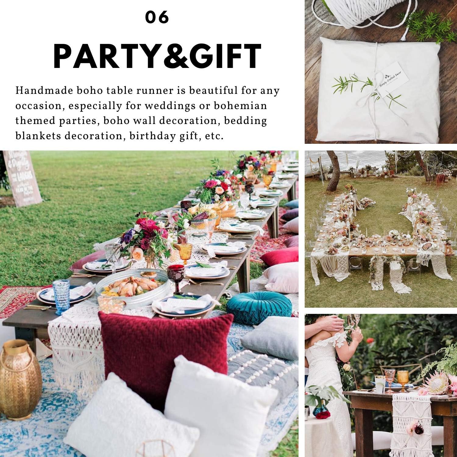 Macrame Table Runner with Tassels 112"x 13" Large Boho Handmade Runner for Dining Room Living Room