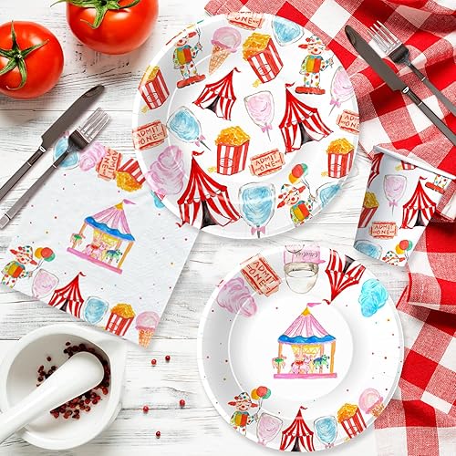 Miniatura 4 de Decoración de fiesta temática de circo, suministros de fiesta de carnaval, plato, taza, servilleta, mantel, cubiertos, pajilla, decoración de fiesta