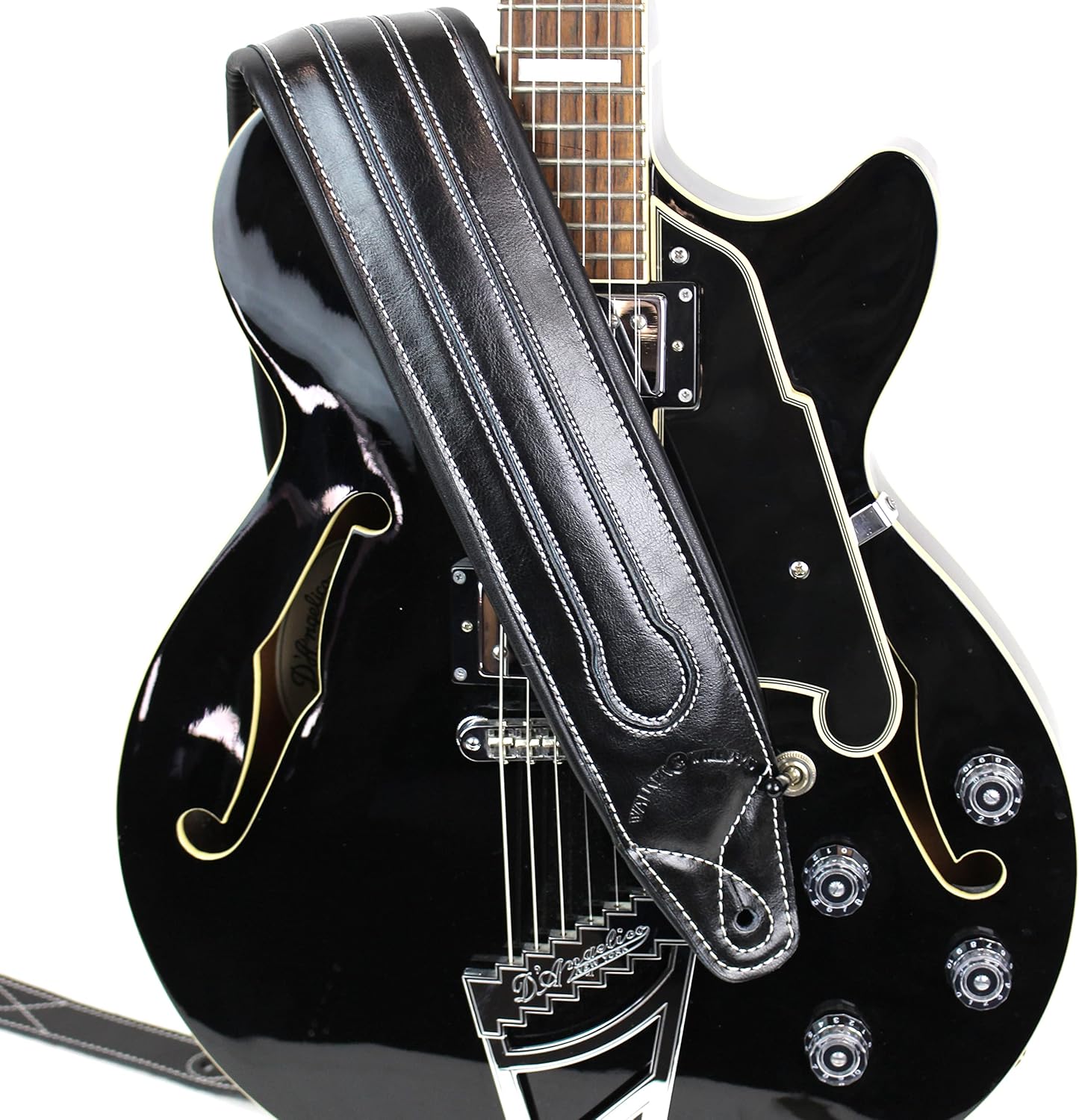 Walker & Williams C-34 Black Top Grain Leather Double Padded Guitar Strap 3 1/4" Wide
