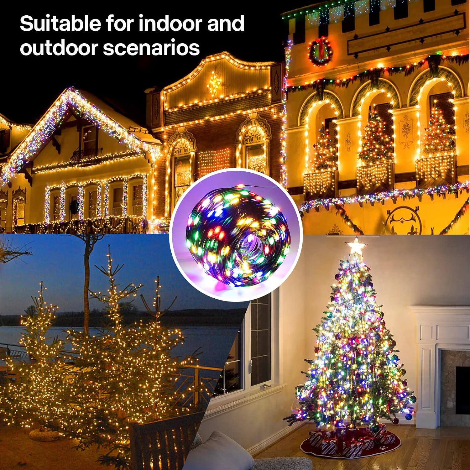 Solar String Lights 600LED 196Ft IP67 Waterproof Outdoor Decorative String Lights Remote Control for Indoor Outdoor Party Garden Courtyard Home Wedding Decor (600LED, Warm and Multi-Colored)