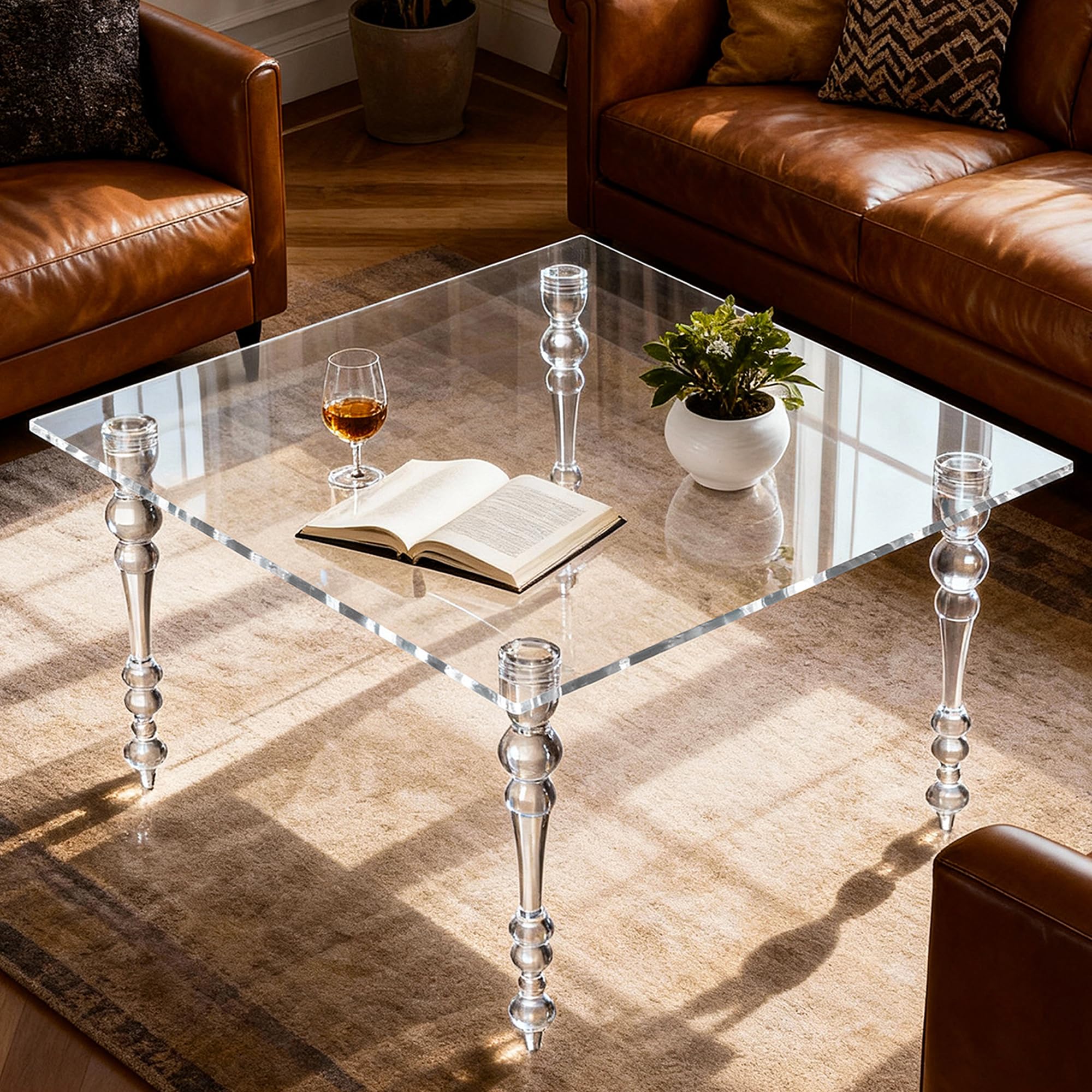 Acryl Couchtisch Quadratisch Transparent Moderner Stil (Transparent, 80 x 80 x 40 cm)