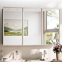 Vista 18 de TokeShimi Botiquín empotrado de 26 x 30 pulgadas con espejo montado en la pared, espejo biselado de metal con almacenamiento para tocador de baño