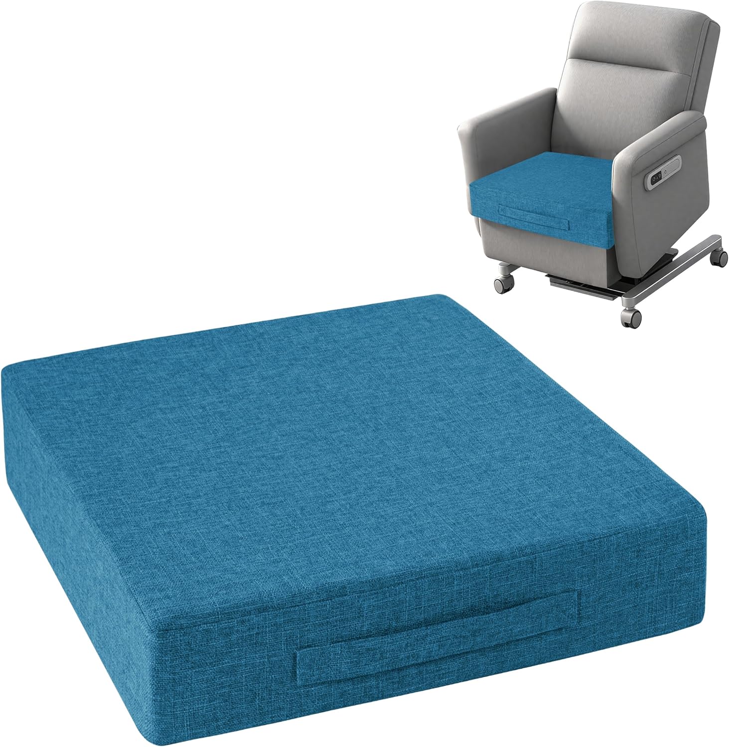 OVOV Recliner Cushions for Elderly 20"x20"x4" Thick Seat Cushion for Recliner Chair Large Square Non Slip Chair Pads with Washable Cover for Armchair Couch Blue