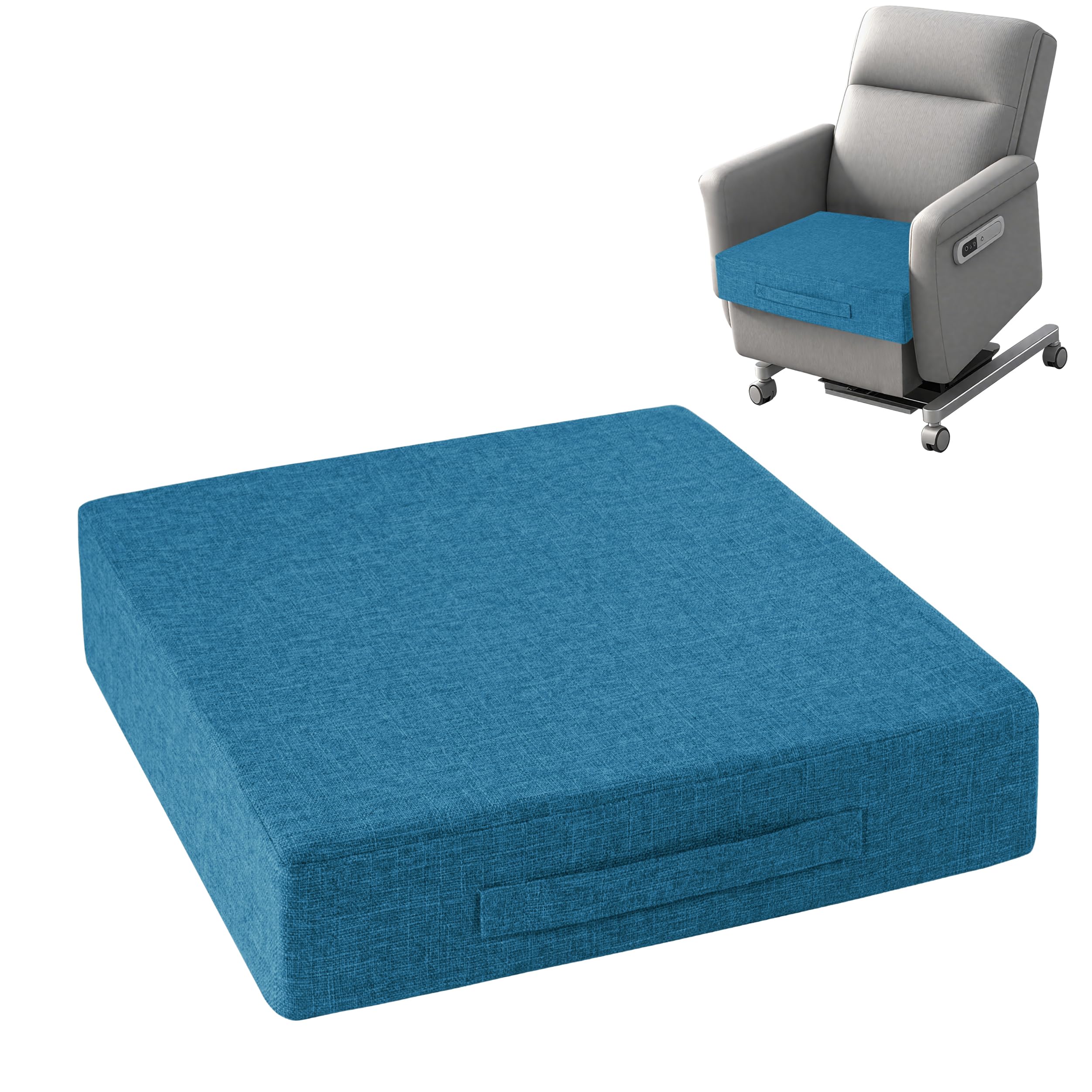 OVOV Recliner Cushions for Elderly 20"x20"x4" Thick Seat Cushion for Recliner Chair Large Square Non Slip Chair Pads with Washable Cover for Armchair Couch Blue