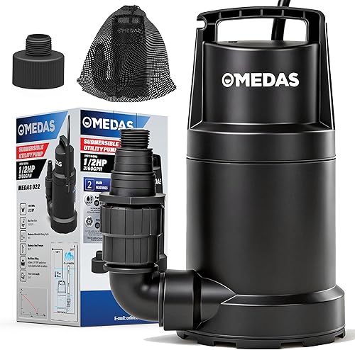 Miniatura 8 de Bomba de sumidero portátil MEDAS para piscina de natación, estanque de jardín, eliminación de agua del sótano con cable de alimentación de 10 pies
