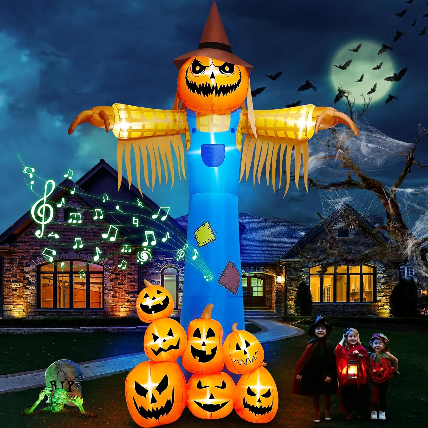 12.5FT Giant Pumpkin Head Halloween Inflatable with Built-in LED Lights and Sound Blow Up Halloween Yard Decorations Lawn Party Indoor Outdoor