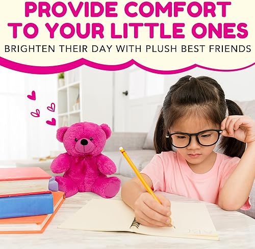 Miniatura 7 de Grandma Smiley's Plush Best Friends - Oso de peluche de color rosa intenso, 9 pulgadas, hipoalergénicos, pequeños osos de peluche para Navidad, baby