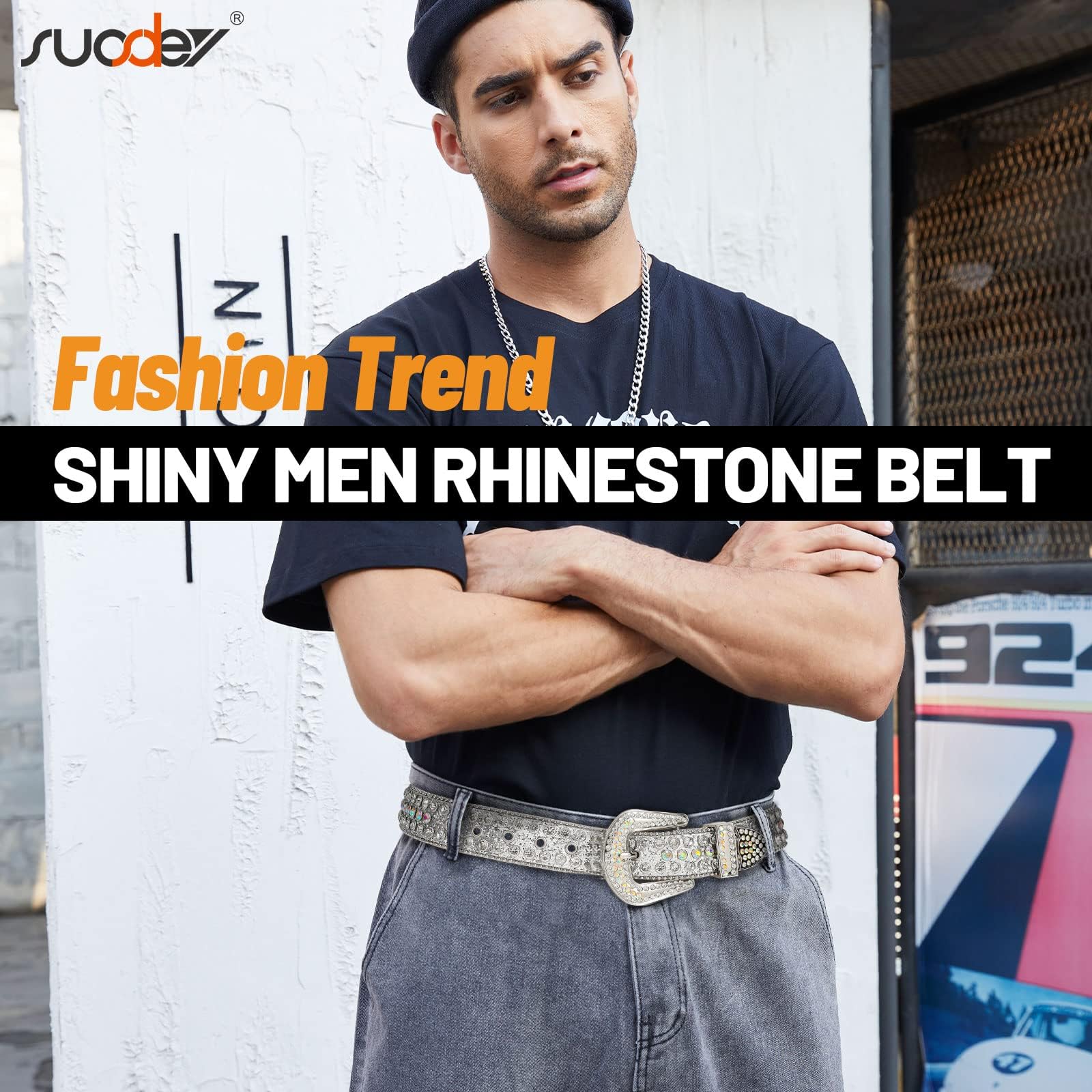 SUOSDEY Rhinestone Belt Unisex Sequin Strap Bling Crystal Western Studs Glitter Luxury Belt for Jeans Pants Dress