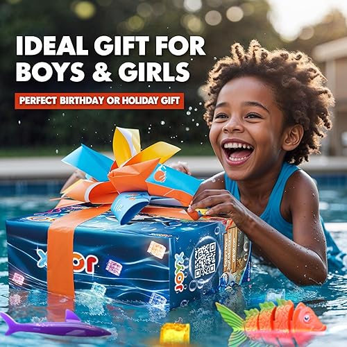 Miniatura 5 de JoyX Juego de 35 juguetes de piscina de buceo para niños de 4 a 12 años, incluye cubos de luz LED, gafas, anillos, gemas y bandidos de Toypedo,