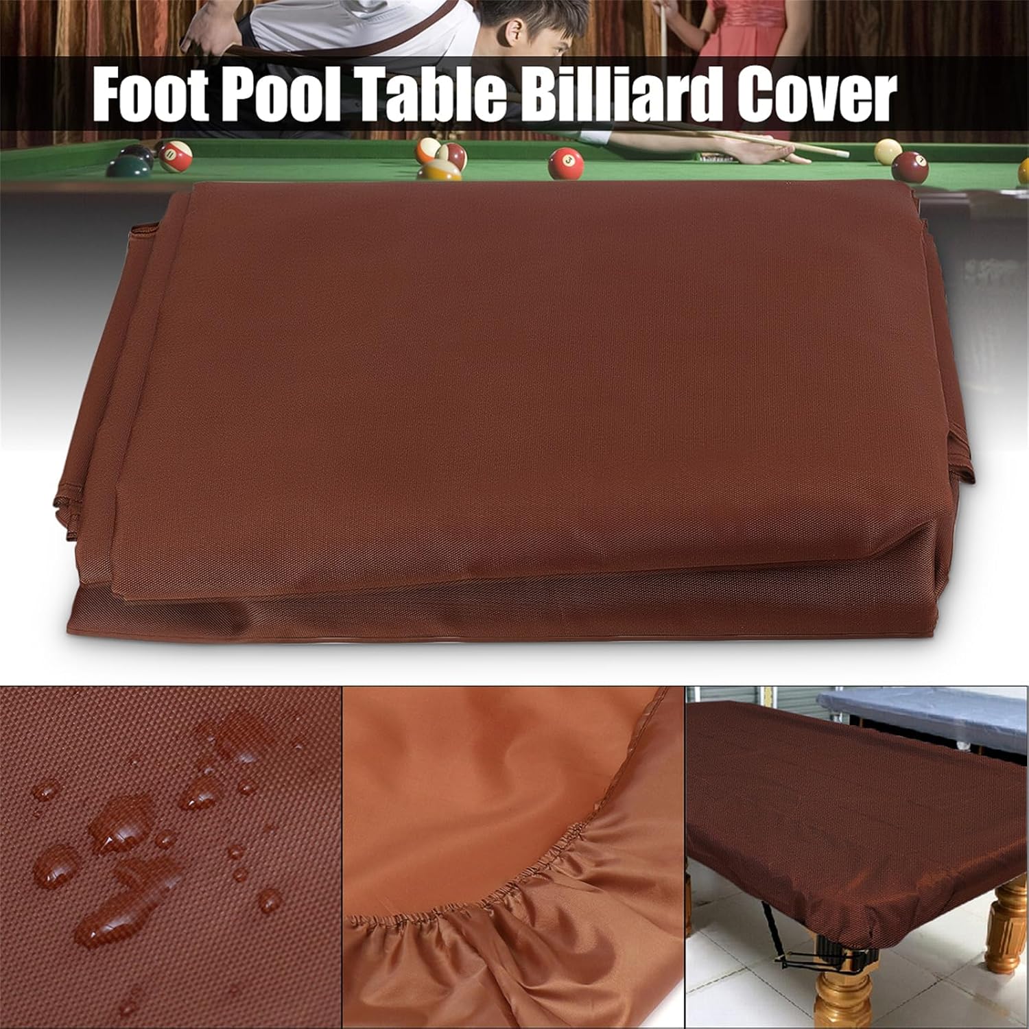 Water-Resistant Billiard Pool Table Cover Coffee Oxford Cloth Fits 8ft Ping Pong Tables 260 x 150cm