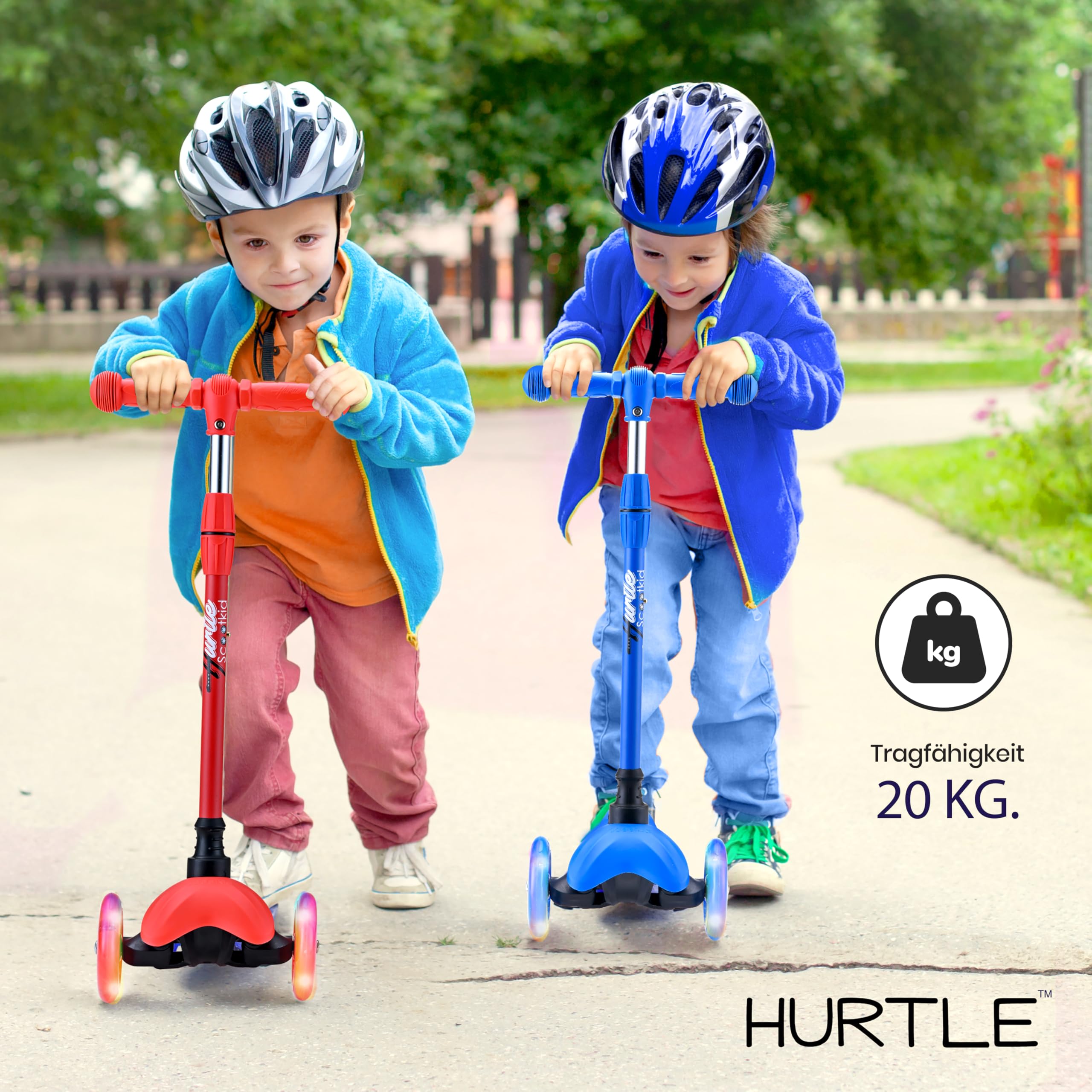 Hurtle Roller Kinder 2–5 Jahre – Höhenverstellbarer Scooter mit LED-Rollen & Lenk- und Kipp-System – Kinderroller für Jungen & Mädchen, Indoor & Outdoor, bis 20 kg