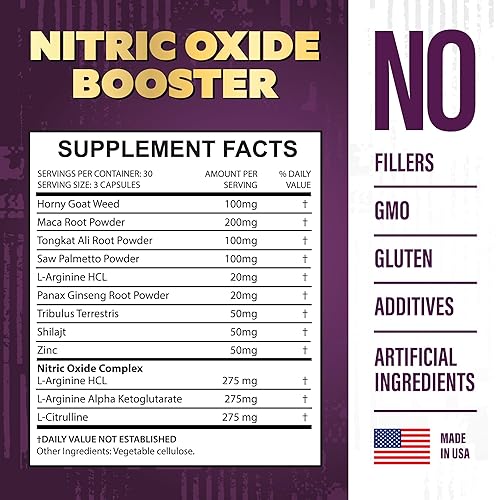 Miniatura 3 de Suplementos de óxido nítrico para hombres, refuerzo de óxido nítrico para flujo sanguíneo, refuerzo de resistencia, energía alfa y resistencia, 90