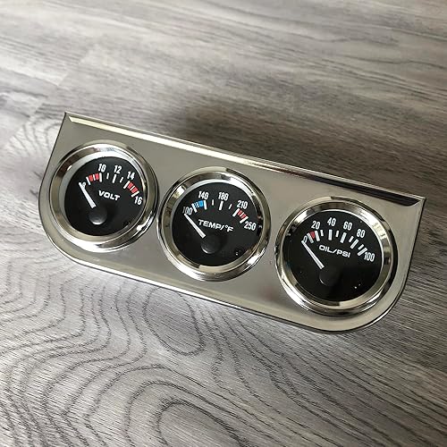 Miniatura 2 de Kit de medidor automático triple cromado 3 en 1 de 2.047 in (8-16 V medidor de voltios + medidor de temperatura del agua de 100-250 +medidor de