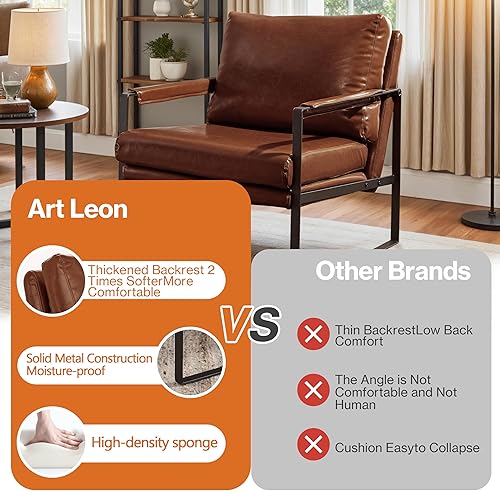 Miniatura 100 de Art Leon Juego de 2 sillas de acento de piel sintética moderna de mediados de siglo, silla de salón con patas de metal negro, color negro