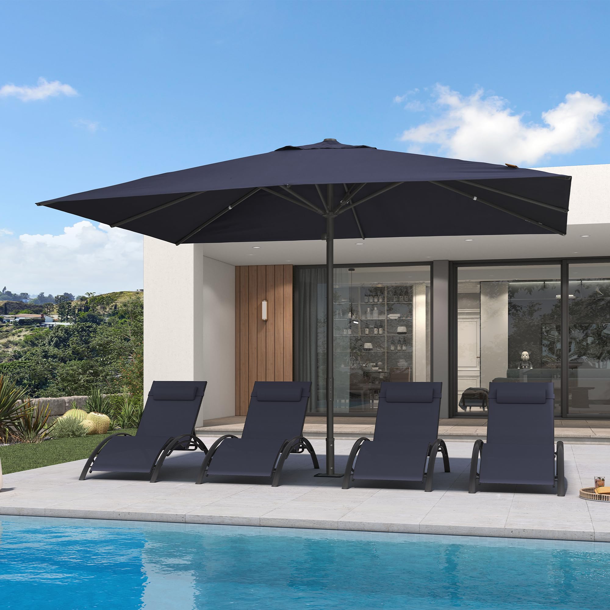 PURPLE LEAF Patio Market Umbrella 10' x 13' Thicken Aluminum Pole Navy Blue