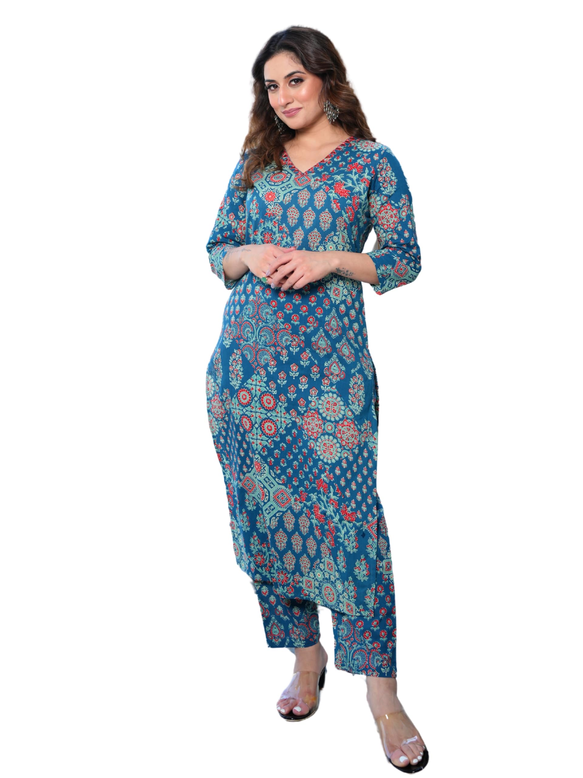 arayna Women’s Pure Cotton Printed Kurta Set with Pants | Ethnic Indian Wear | 3/4 Sleeves | Summer Outfit-picture-26