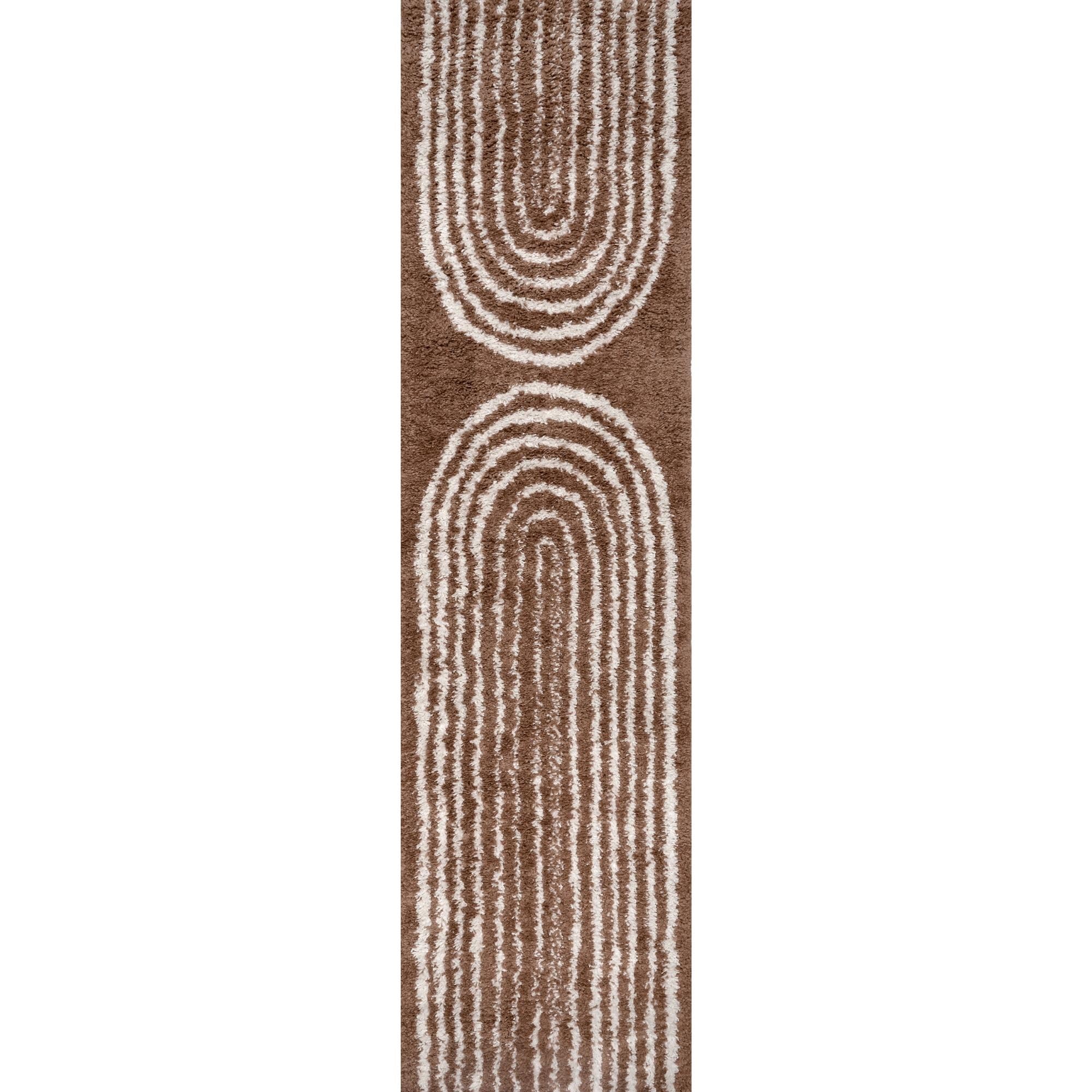 THE RUGS Soft Shaggy Area Rug – Modern Patterned Carpet for Living Room & Bedroom, Extra Plush, Easy to Clean, Geometric Arch Design (80x300 cm, Terra)