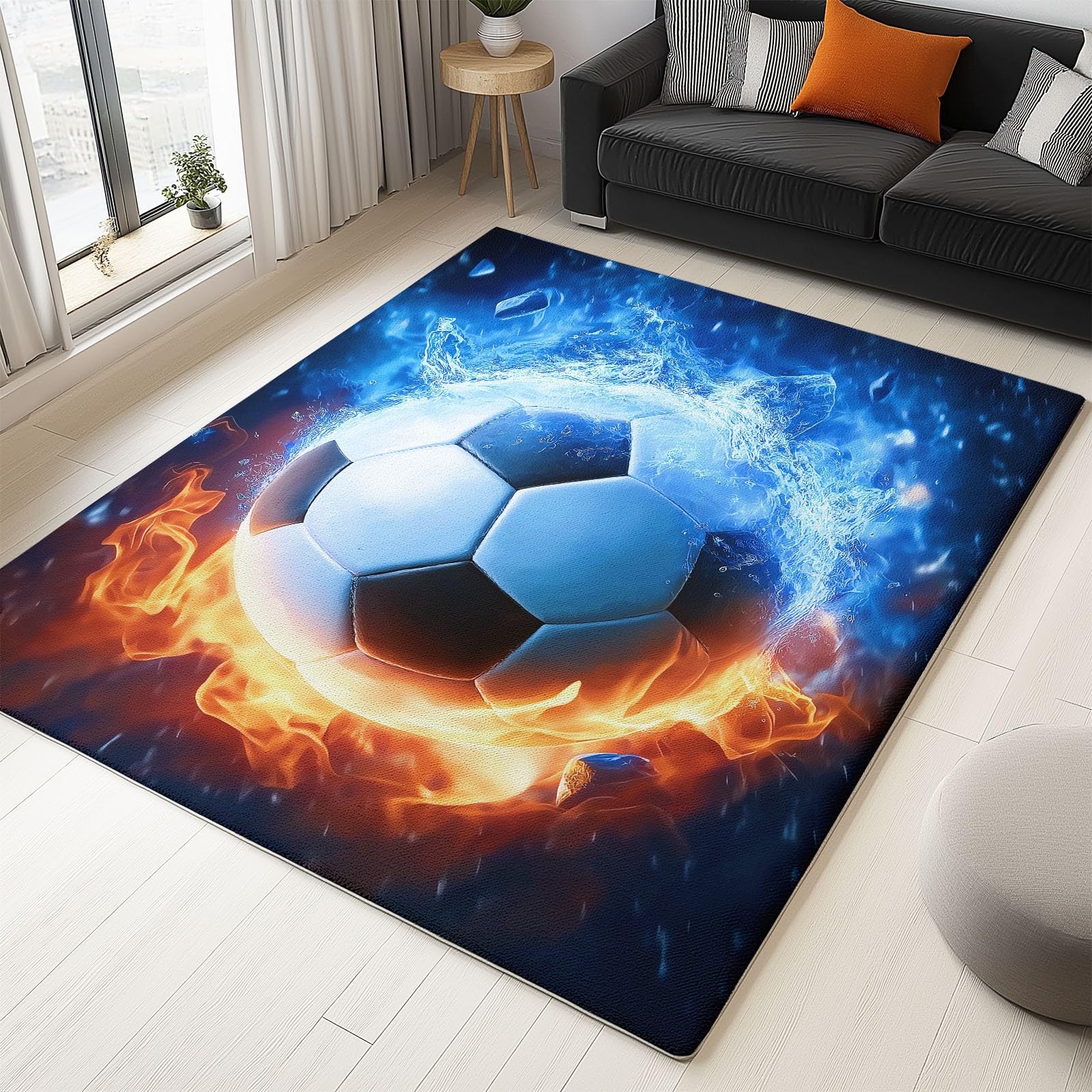Genérico Miękki dywanik antypoślizgowy spód, na wiosnę lato abstrakcyjne dywaniki lód i ogień gry w piłkę nożną, 80 x 150 cm do kuchni salonu dekoracja niebieski