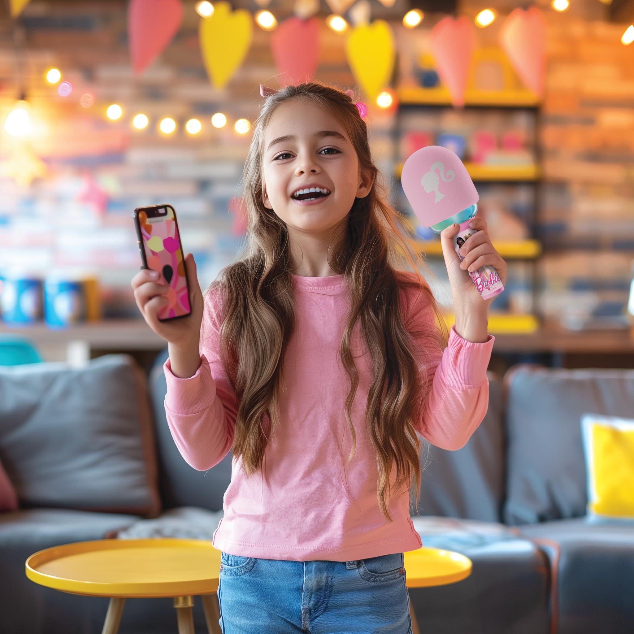 Lexibook MIC280BB Barbie Bezprzewodowy Mikrofon z Głośnikiem i Światłami, 4 X Modyfikator Głosu, Efekty Świetlne Wielokolorowe, Akumulator, Jeden Rozmiar, MIC280BB