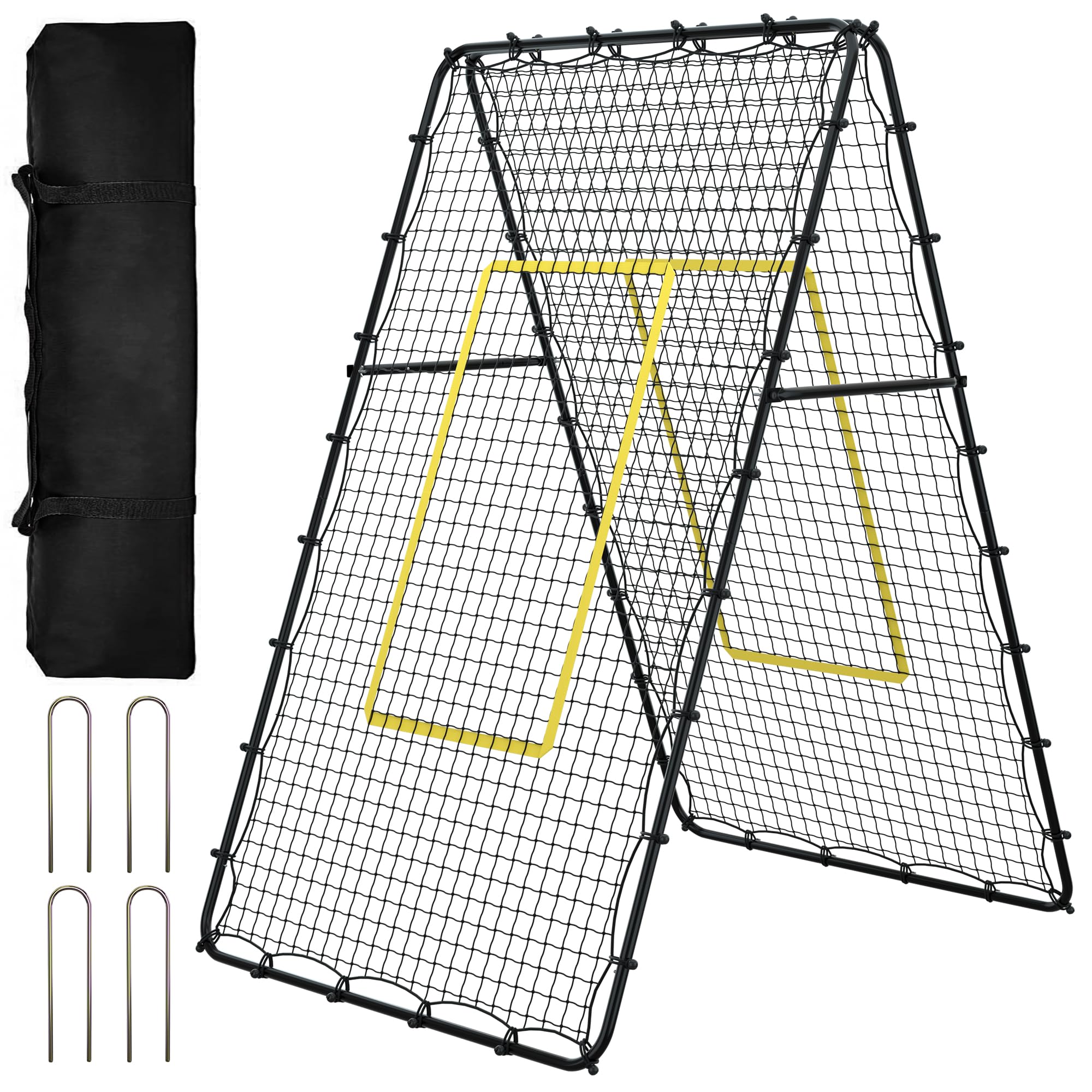 Jolitac Doppelseitiges Volleyball Rebounder Net, Trainingsgerät Rückprallwand Netz mit Schlag-Zone, Double Sided Rücksprungnetz for Volleyball Fußball Baseball Lacrosse Tennis 213x122cm