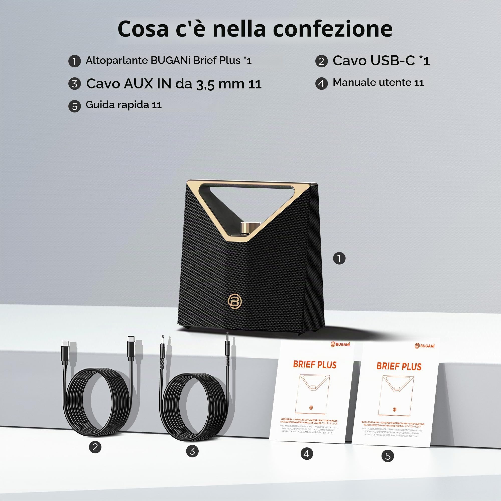 BUGANI Brief Plus Cassa Bluetooth Potente Portatile 80W