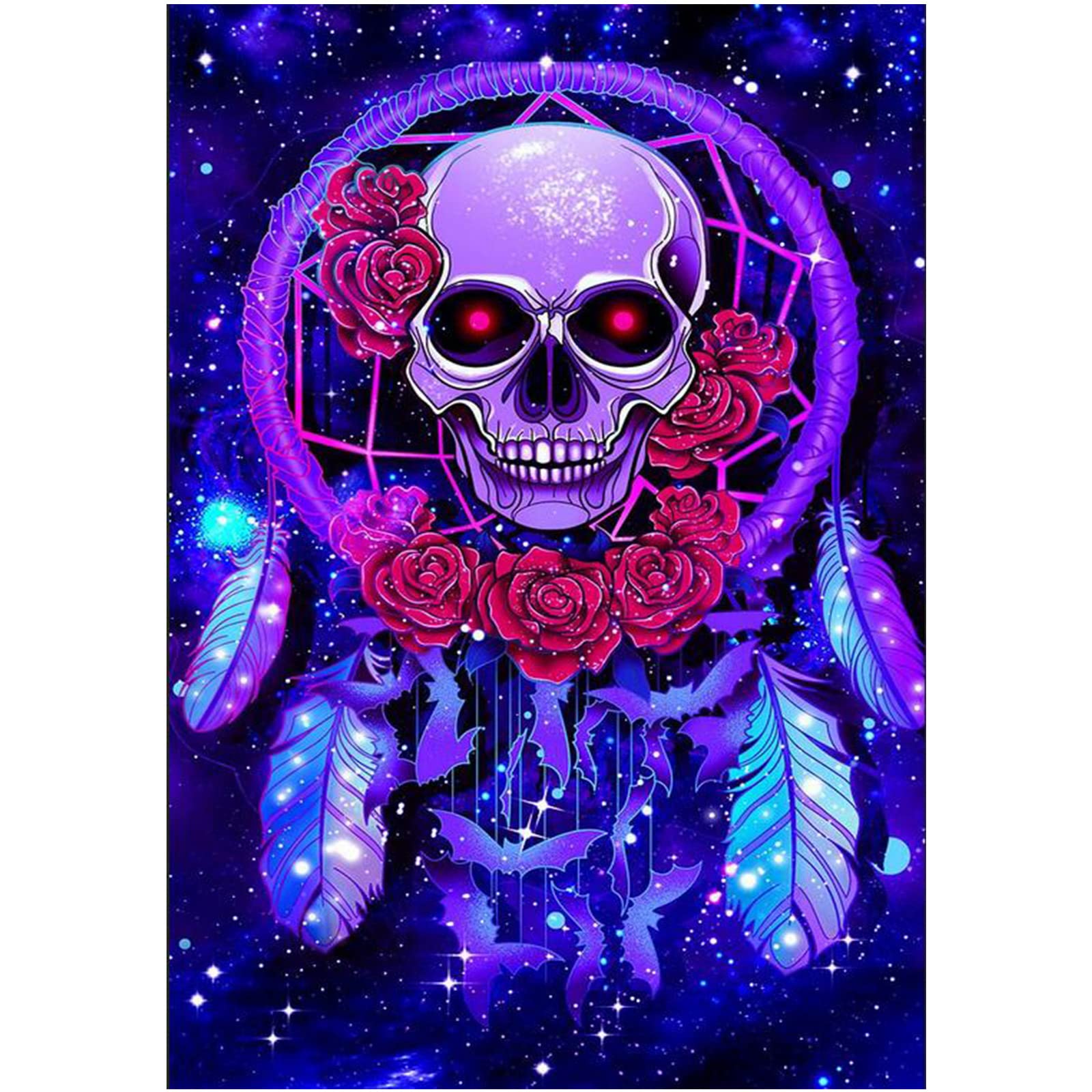 AIRDEA 5D Diamond Painting Skull Kits for Adults Beginners DIY Flowers Diamond Art for Kids Round Full Drill Starry Sky Diamond Painting Skull Diamond Art Painting for Home Wall Decor 11.8x15.7 inch
