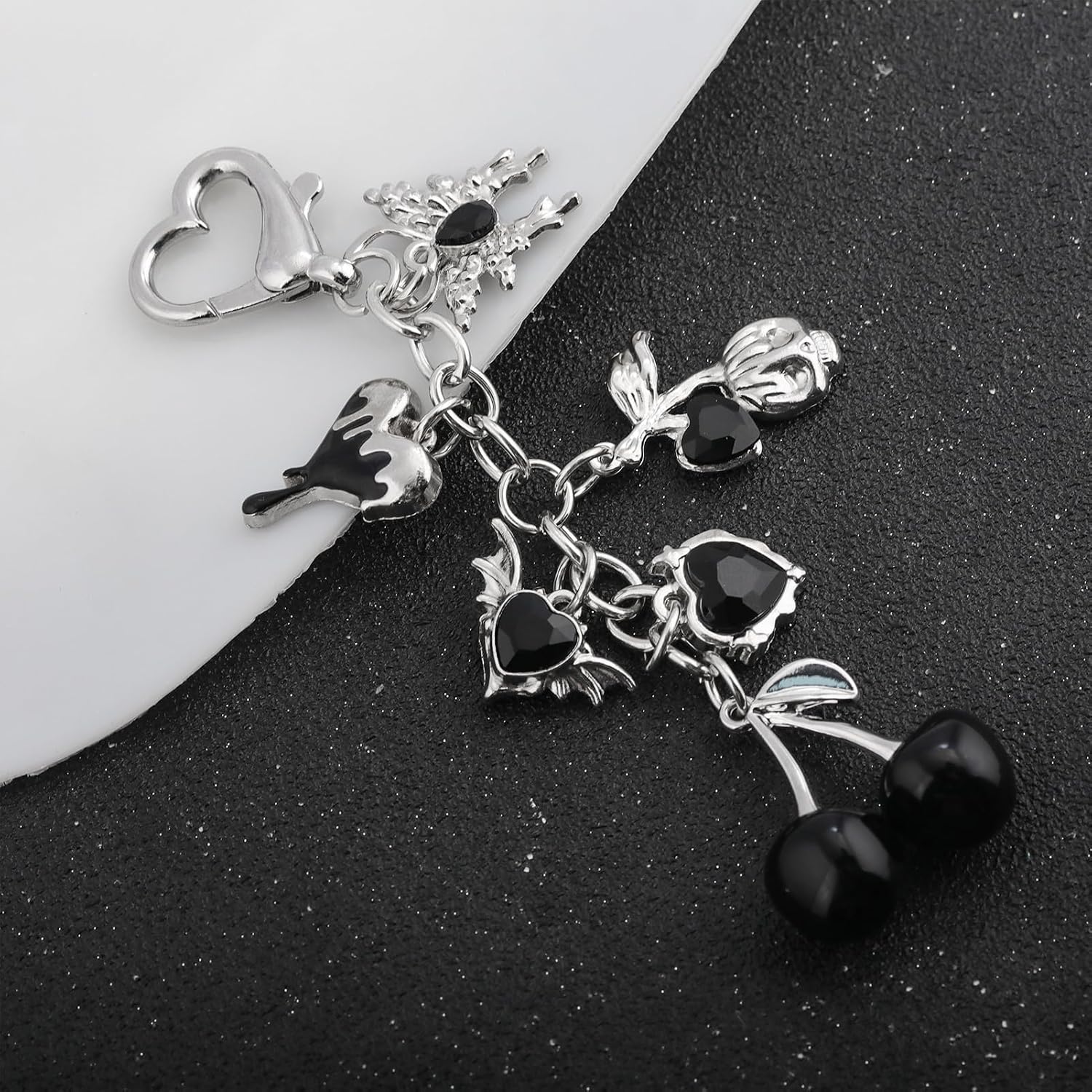 Gothic Cherry Bag Charm Keychain – Y2K Punk Skull Butterfly Heart Pendant – Accessory for Women's Handbags Wallet image 3