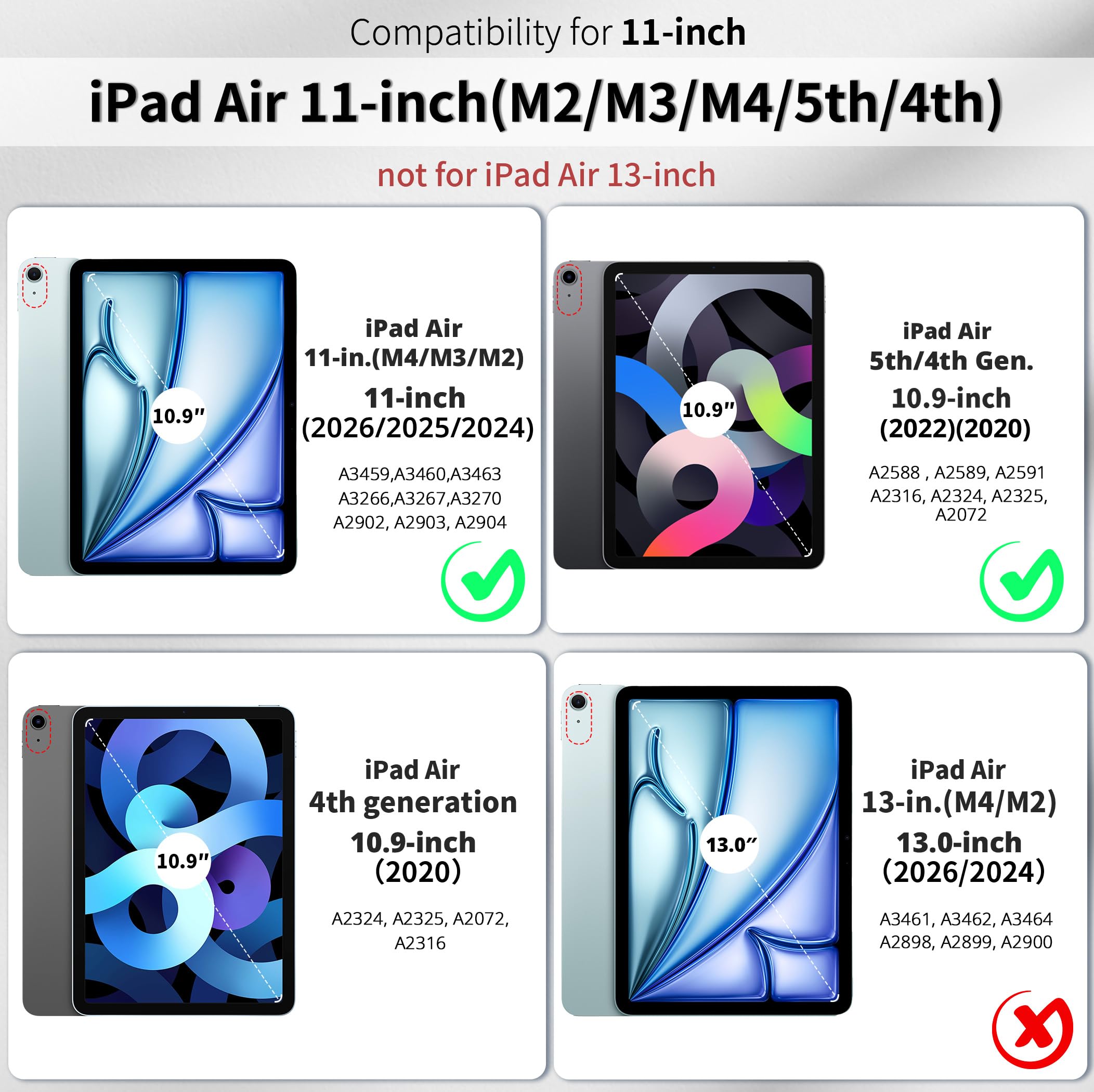 EasyAcc Cover Custodia Compatibile con iPad Air 11 Pollici M4/M3/M2 (2026/2025/2024), iPad Air 5/4 (10,9 Pollici, 2022/2020), Supporta Ricarica Magnetica iPencil, Nero