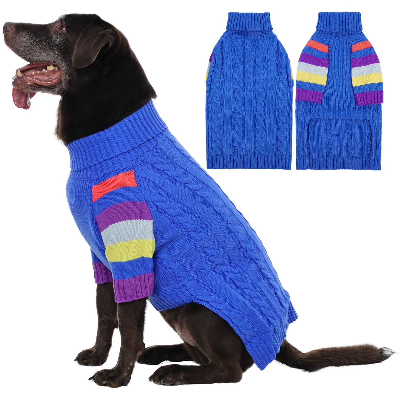 OUOBOB Dog Jumper with High Neck & Striped Sleeves, Elastic & Breathable Sweater for Large Dogs Easy On/Off Stretchy Cuffs