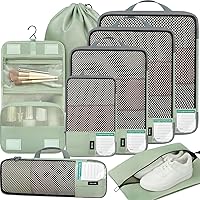 Vista 124 de BAGAIL 4 juegos/6 juegos/8 cubos de compresión para embalaje, accesorios de viaje, organizadores de embalaje expandibles (malla cuadrada, 06-beige)