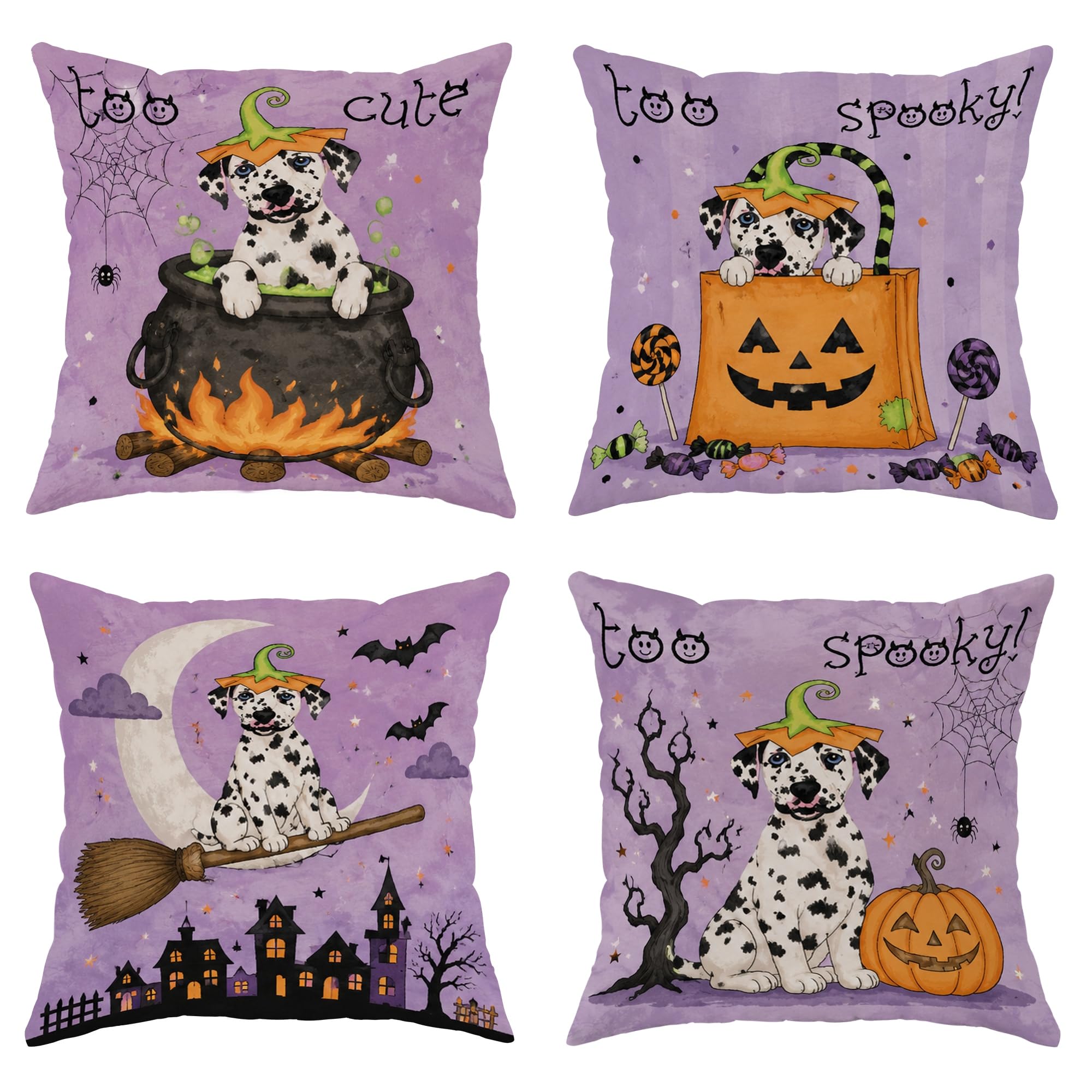 Housses de coussin motif citrouilles fantaisistes violettes 55x55 cm pour lit